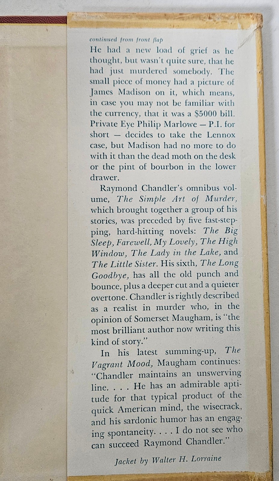 The Long Goodbye by Raymond Chandler, First Book Club Ed. Houghton Mifflin 1954