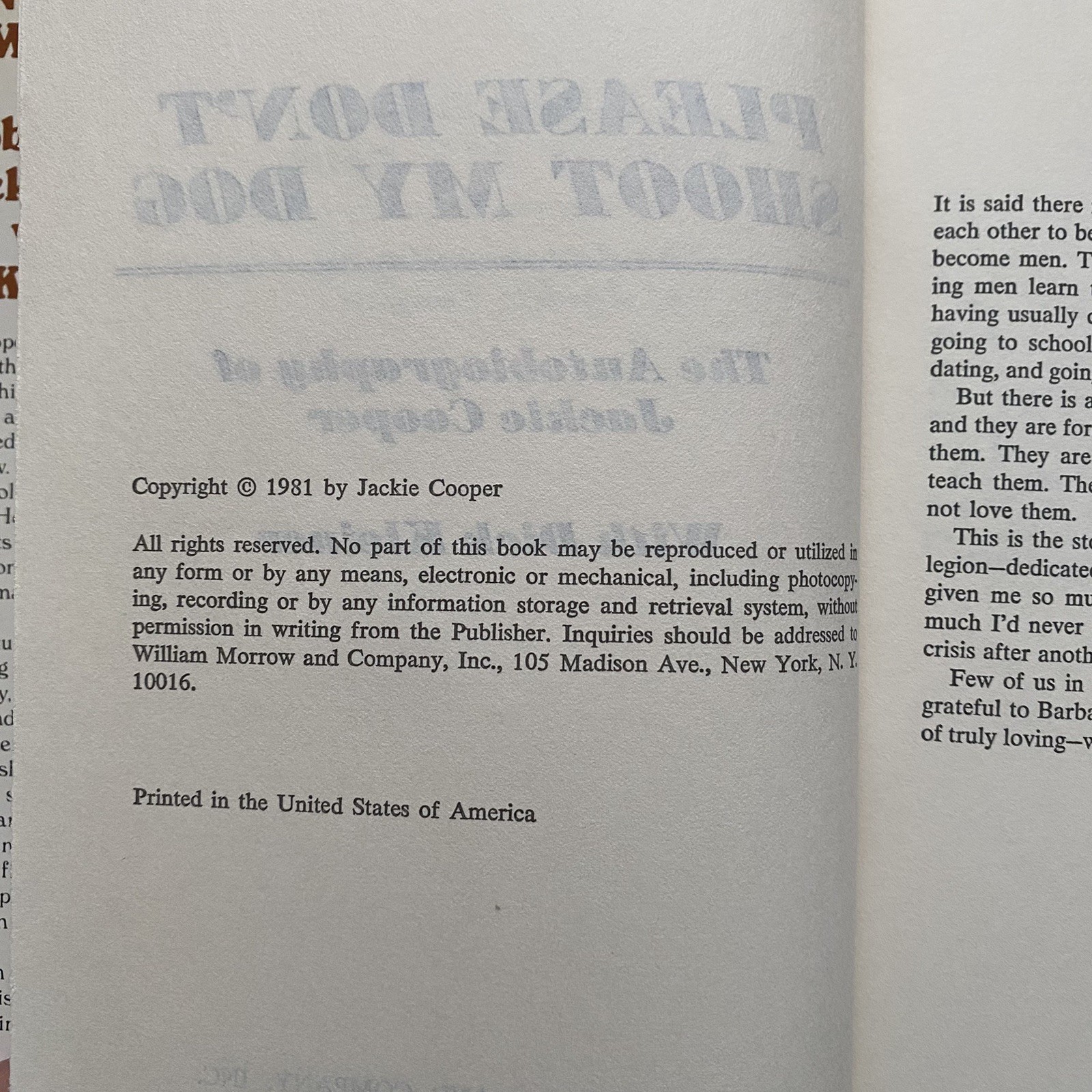 Please Don’t Shoot My Dog:The Autobiography of Jackie Cooper, 1st ed 1981 HCDJ