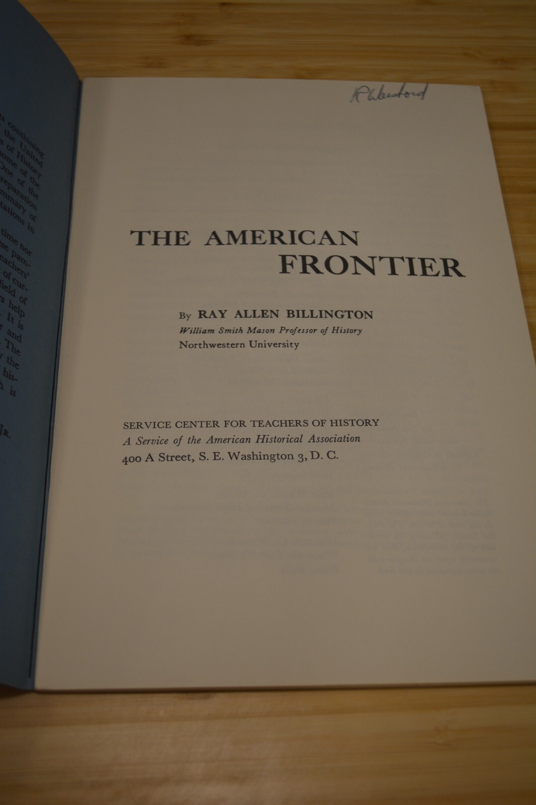 The American Frontier Pub. No. 8 Ray Allen Billington Pamphlet 1958 History