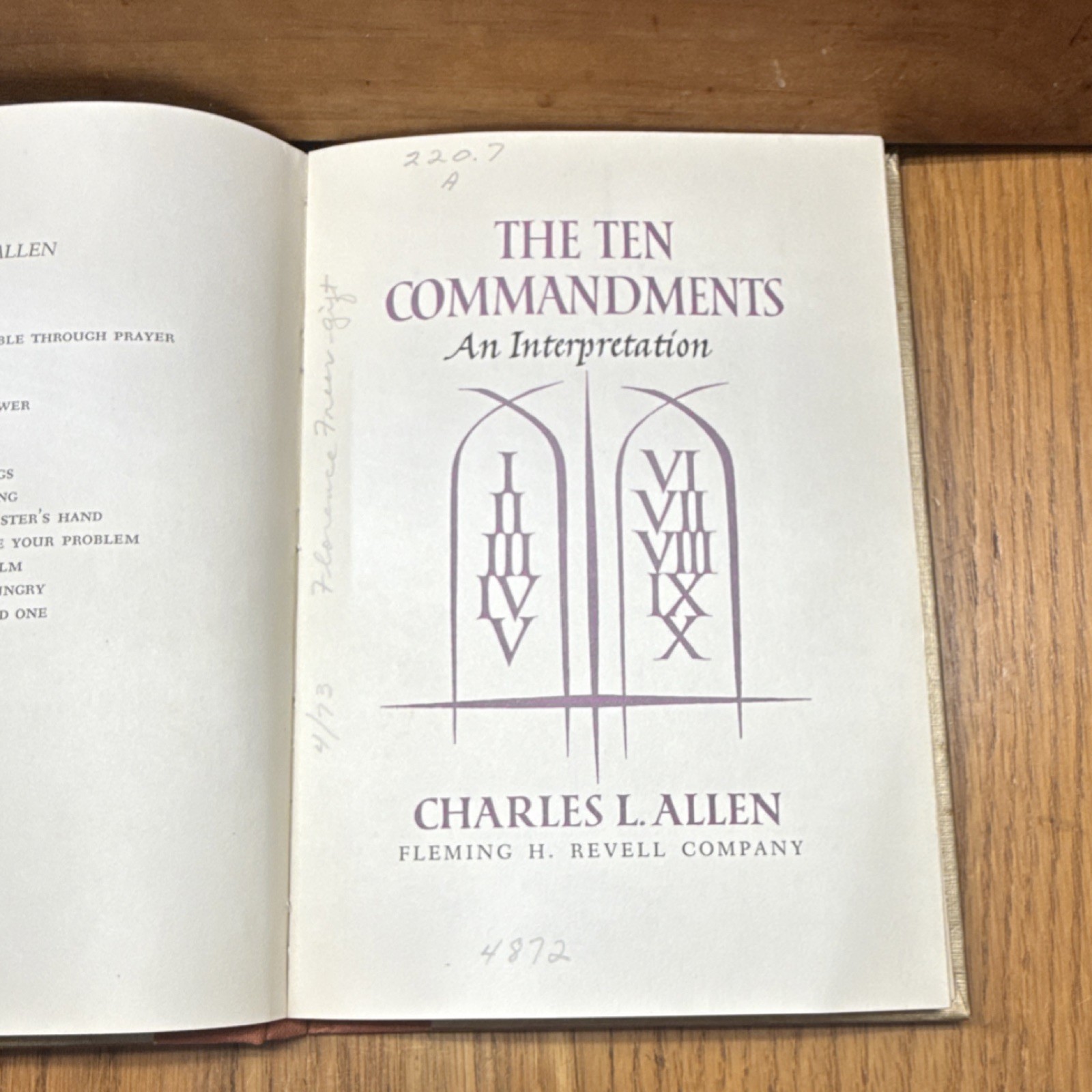 Ten Commandments An Interpretation Charles L Allen HC 1965 Revell Vintage