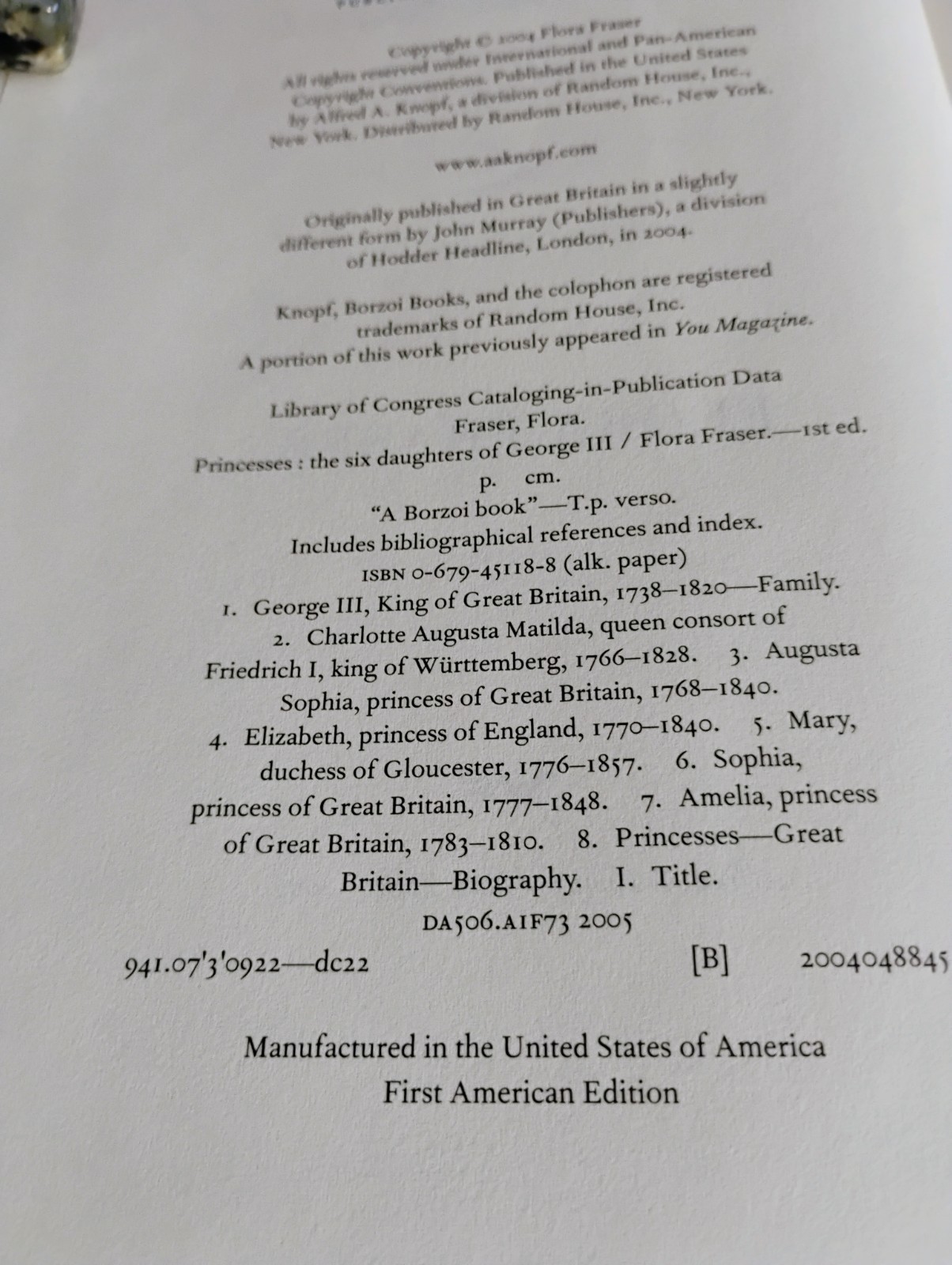 PRINCESSES, FLORA FRASER, FIRST AMERICAN EDITION, HCDJVG