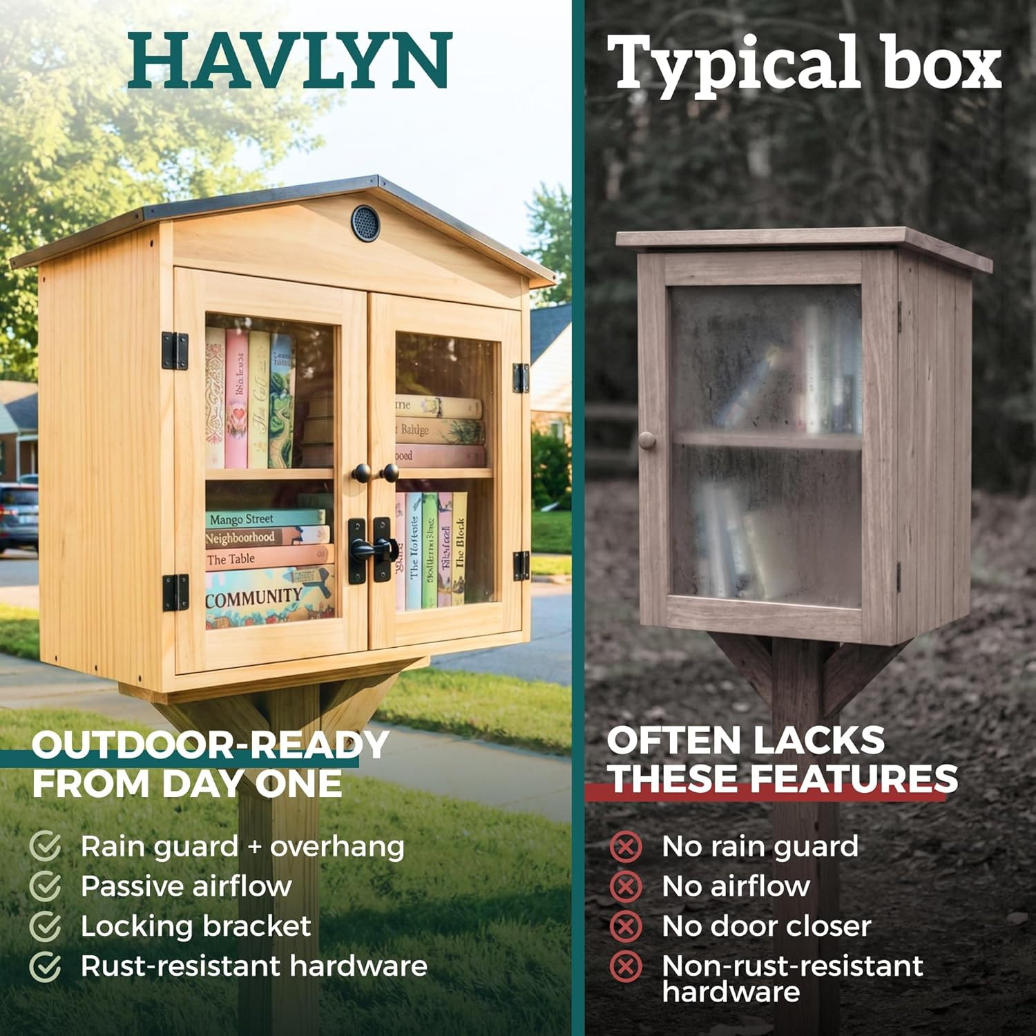 Little Library Box Outdoor Kit – Solid Wood Free Little Library with Metal Roof