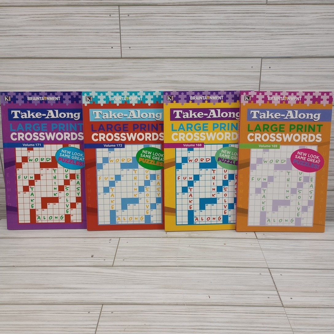 Large Print Crossword Puzzle Take Along Vol 168, 169, 171, 172 (4 Books) Brain