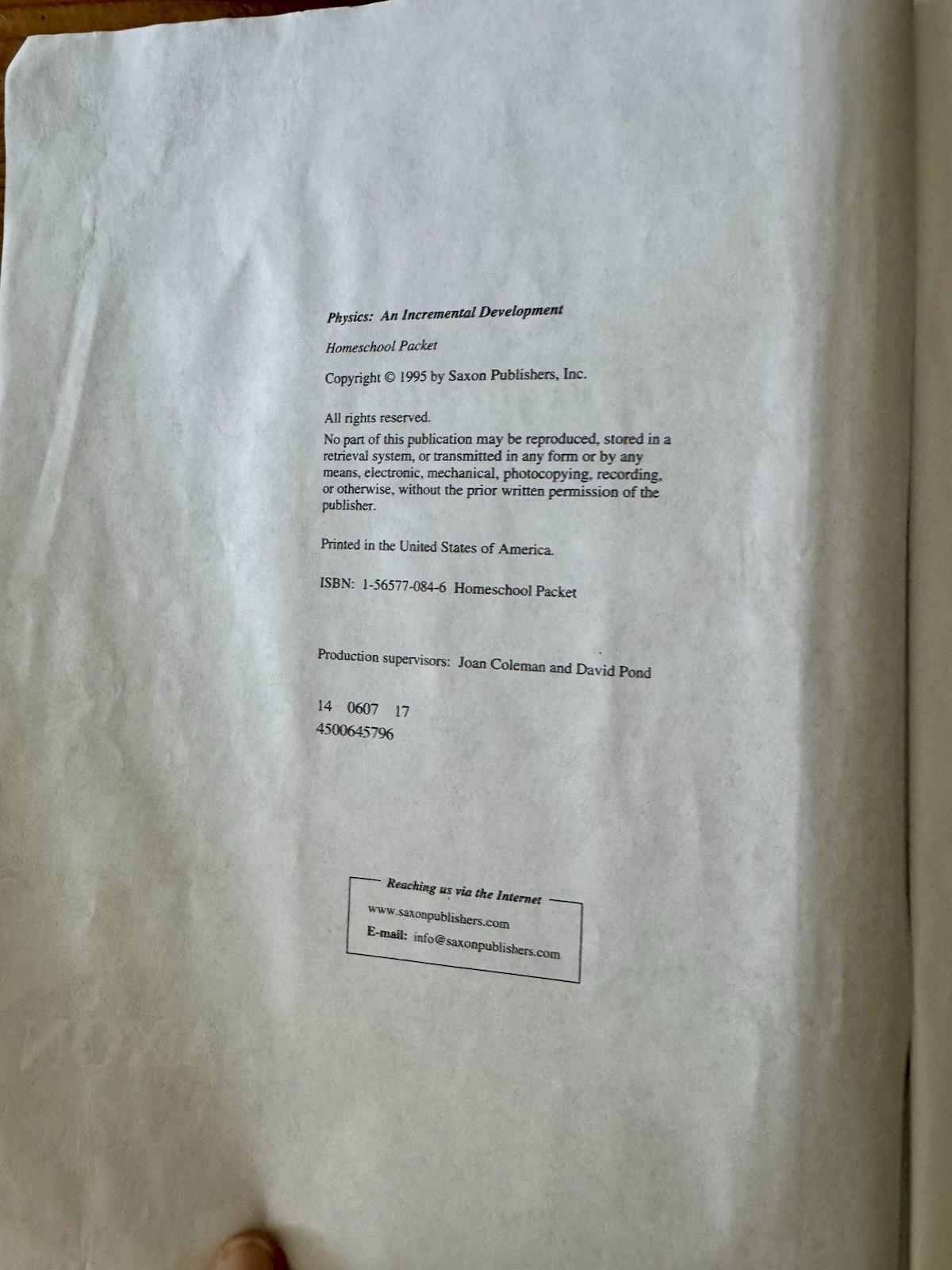 Saxon Math PHYSICS Text, Solutions Manual, Homeschool Packet, Tests
