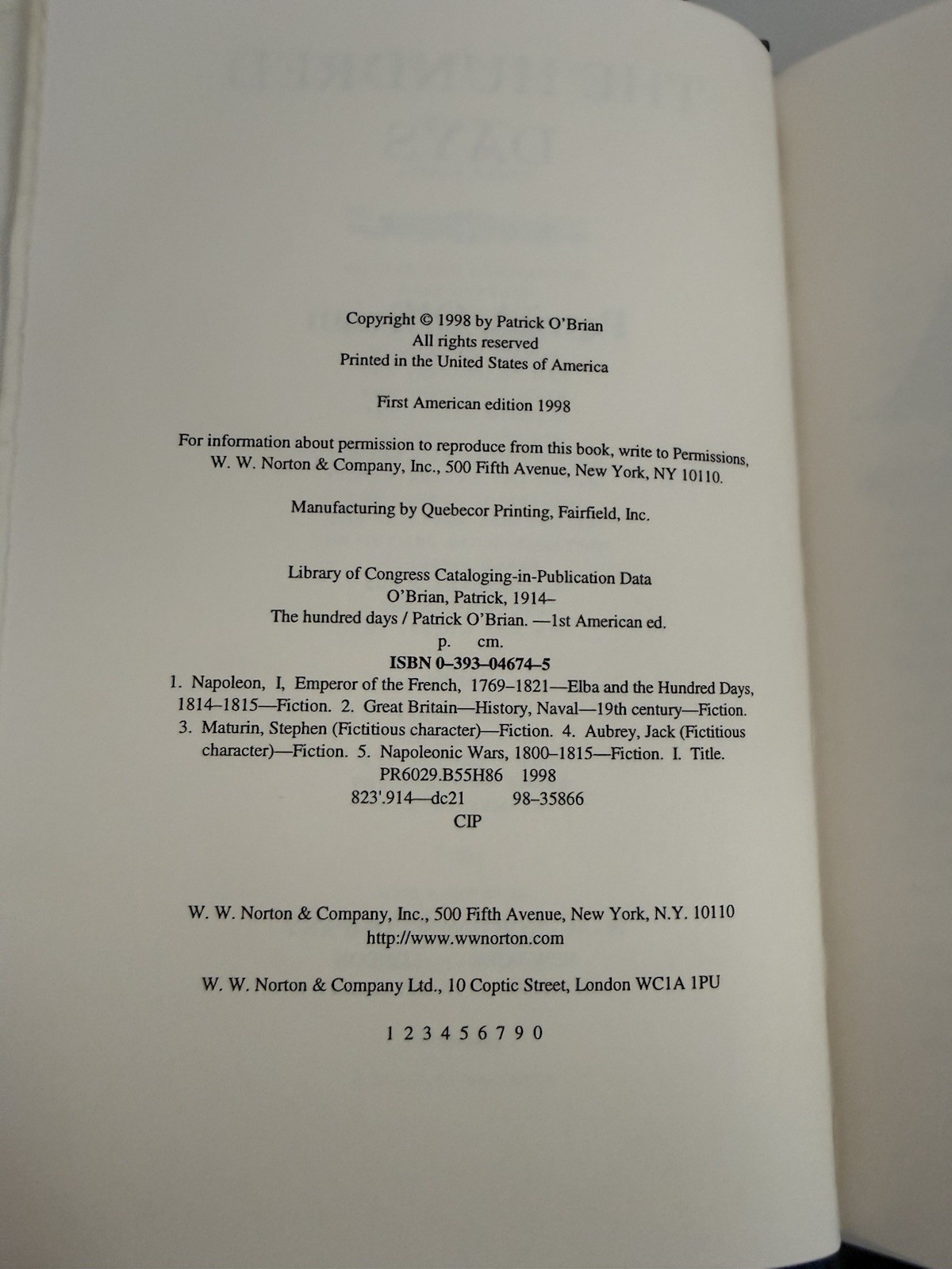 2 Patrick O’Brian Hardcover Books – 19 + 20 Hundred Days and Blue at the Mizzen