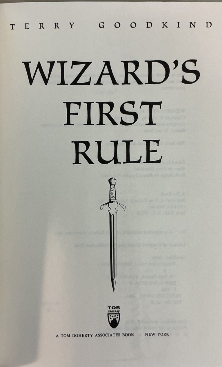 WIZARD’S FIRST RULE Terry Goodkind DEBUT NOVEL! 1st Ed/1st Print HCDJ Sept. 1994
