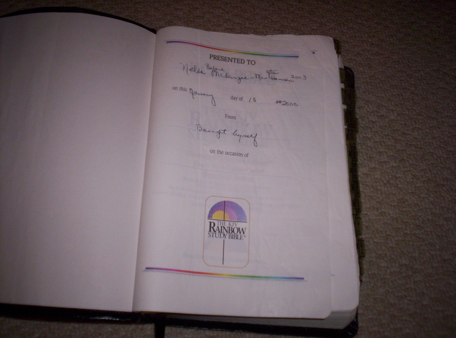 The RAINBOW STUDY BIBLE–COLOR CODED BOLD Line KJV 1998–Tab Index