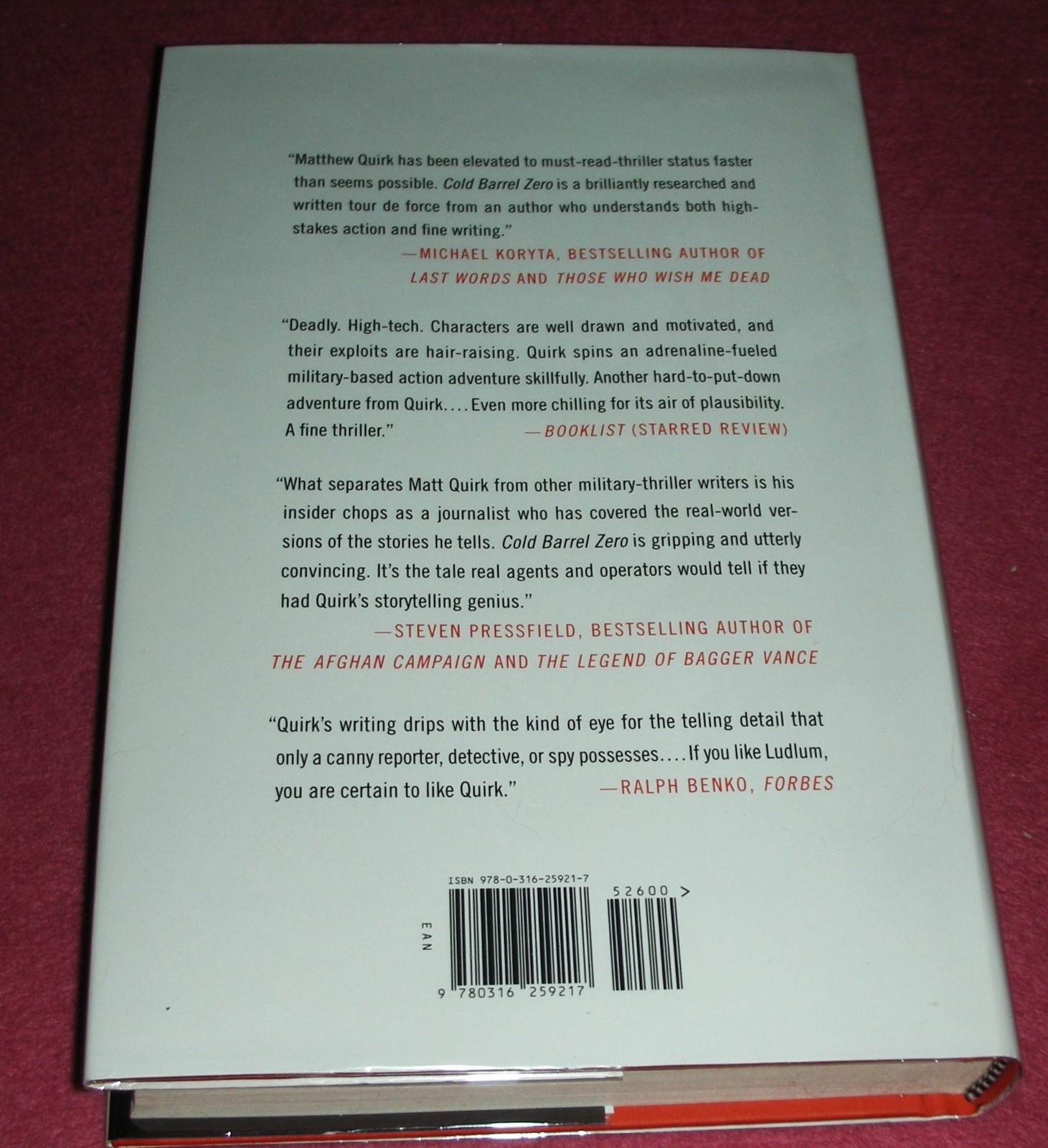 COLD BARREL ZERO by Matthew Quirk 2016 HC/DJ ~ 1st Ed 1st Print + Cover ~ MINT