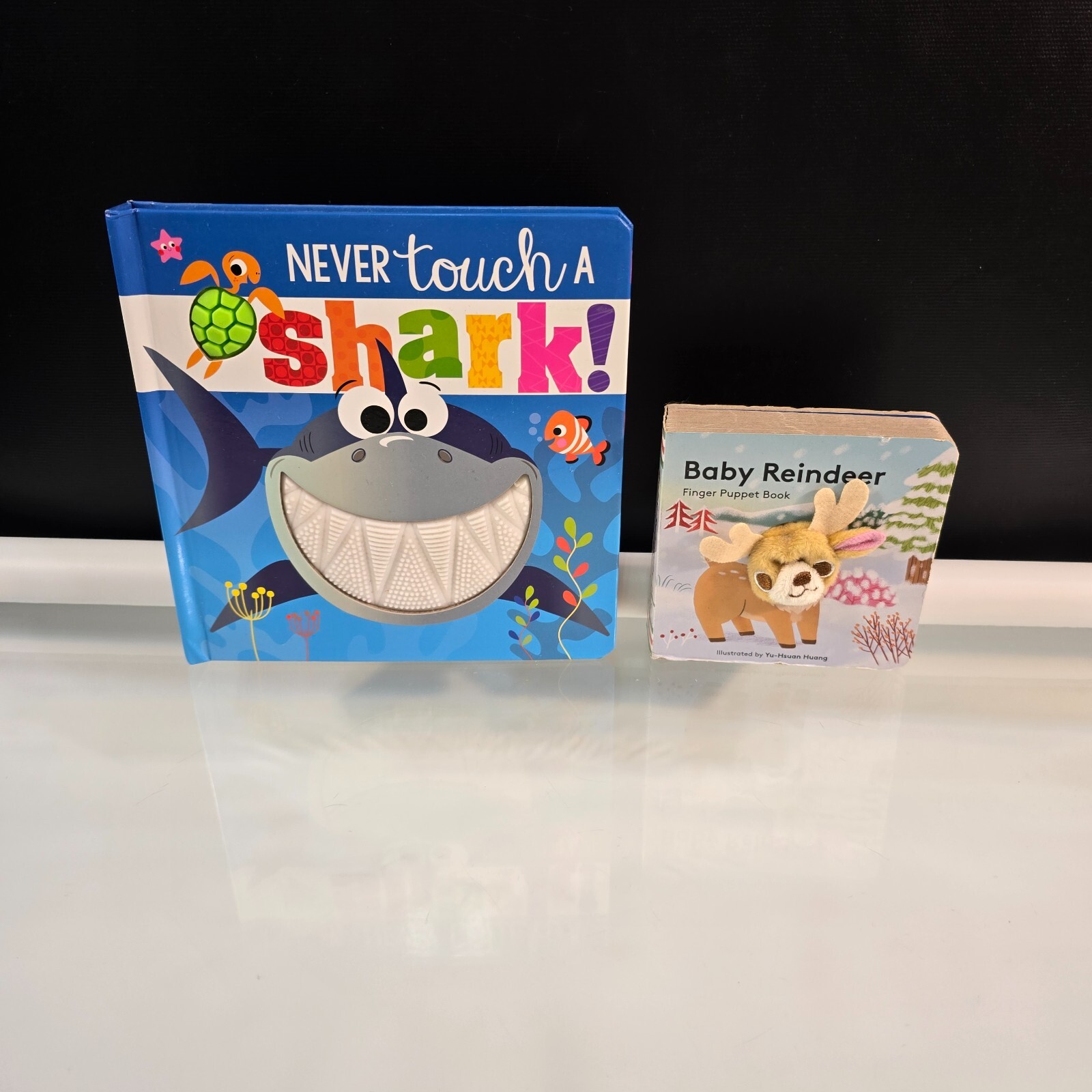 Never Touch a Shark! Touch Feel Board Book & Baby Reindeer Finger Puppet Book