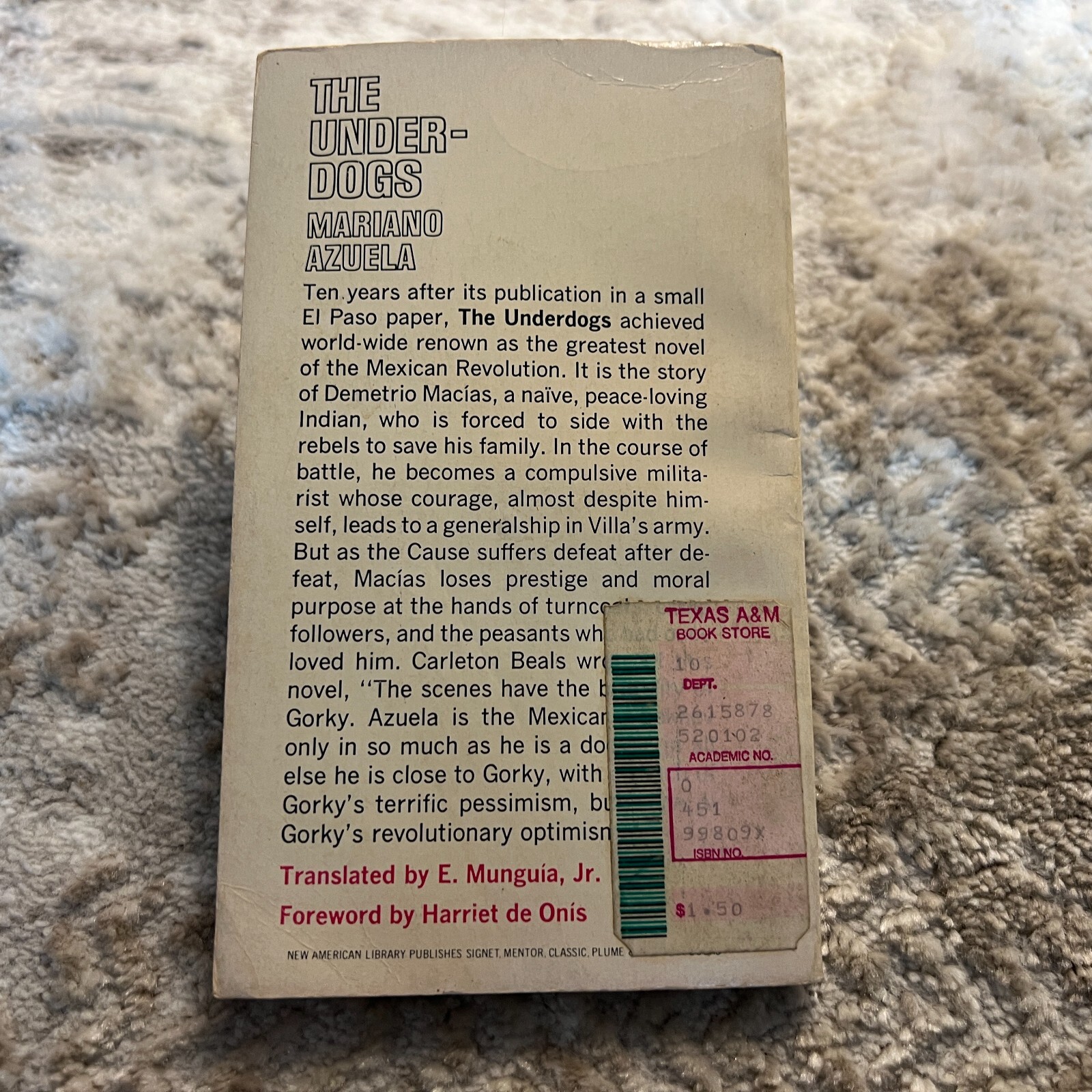 The Underdogs Mexican Revolution Paperback Book by Mariano Azuela Signet 1963