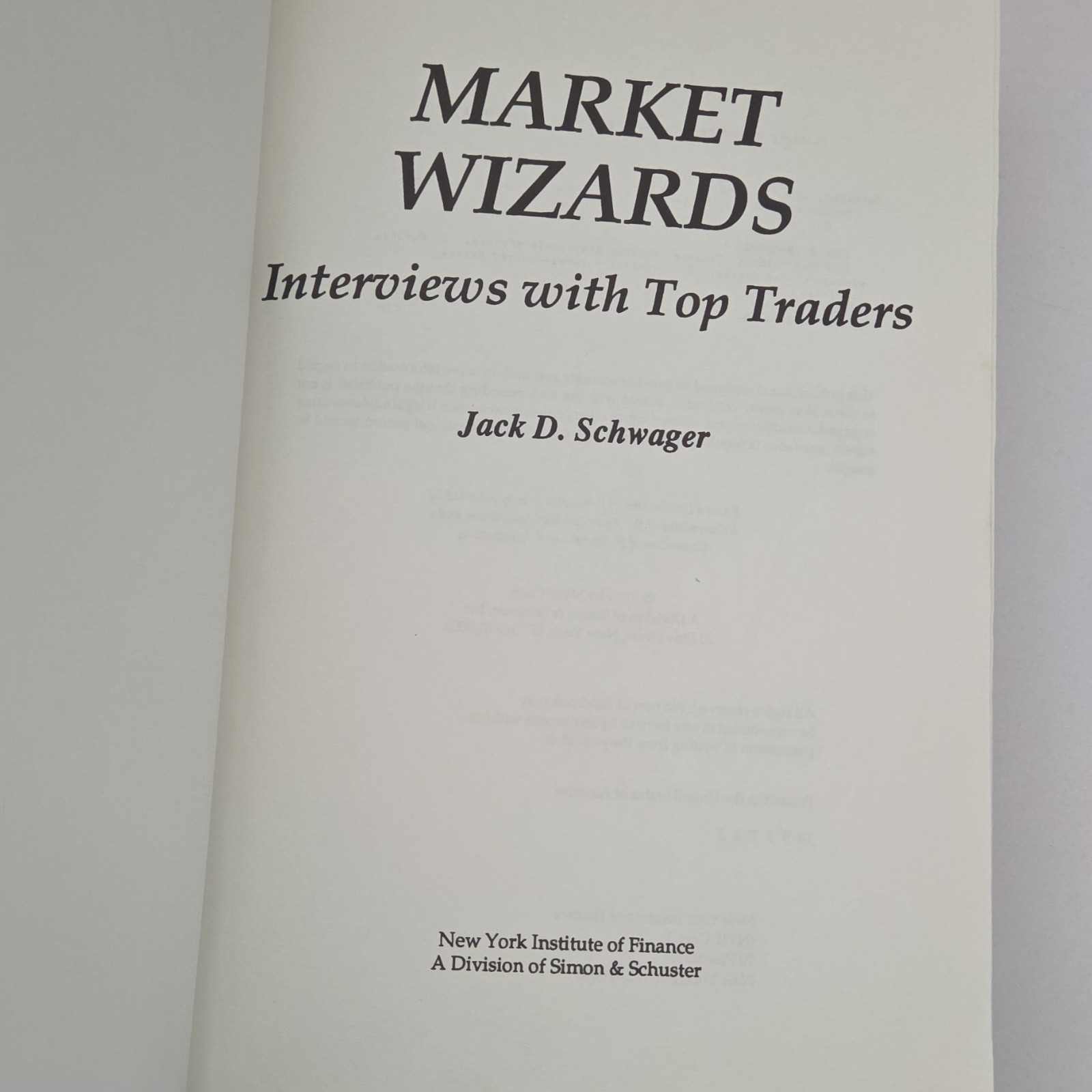 Market Wizards Jack D. Schwager Hardcover NY Institute Finance Wall St