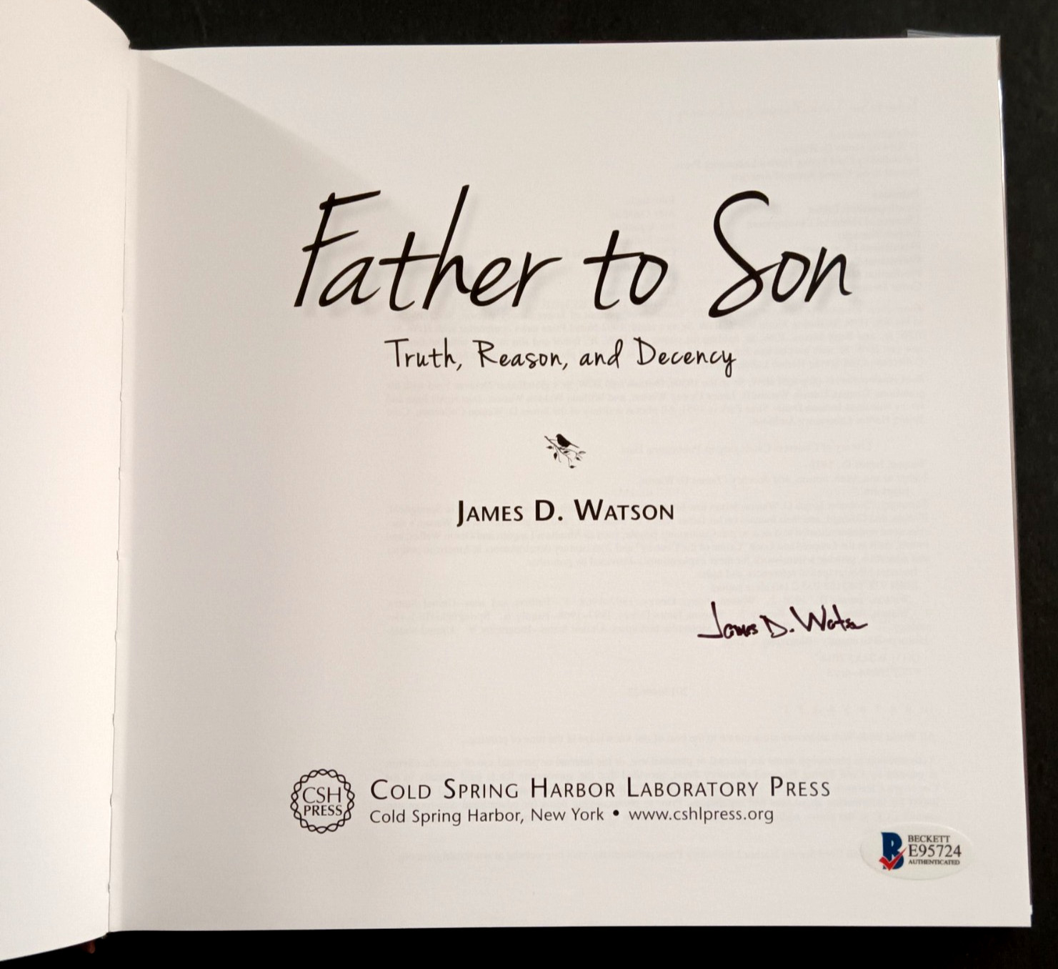 James D Watson – Father To Son SIGNED / AUTO HB Book – BECKETT AUTHENTICATED