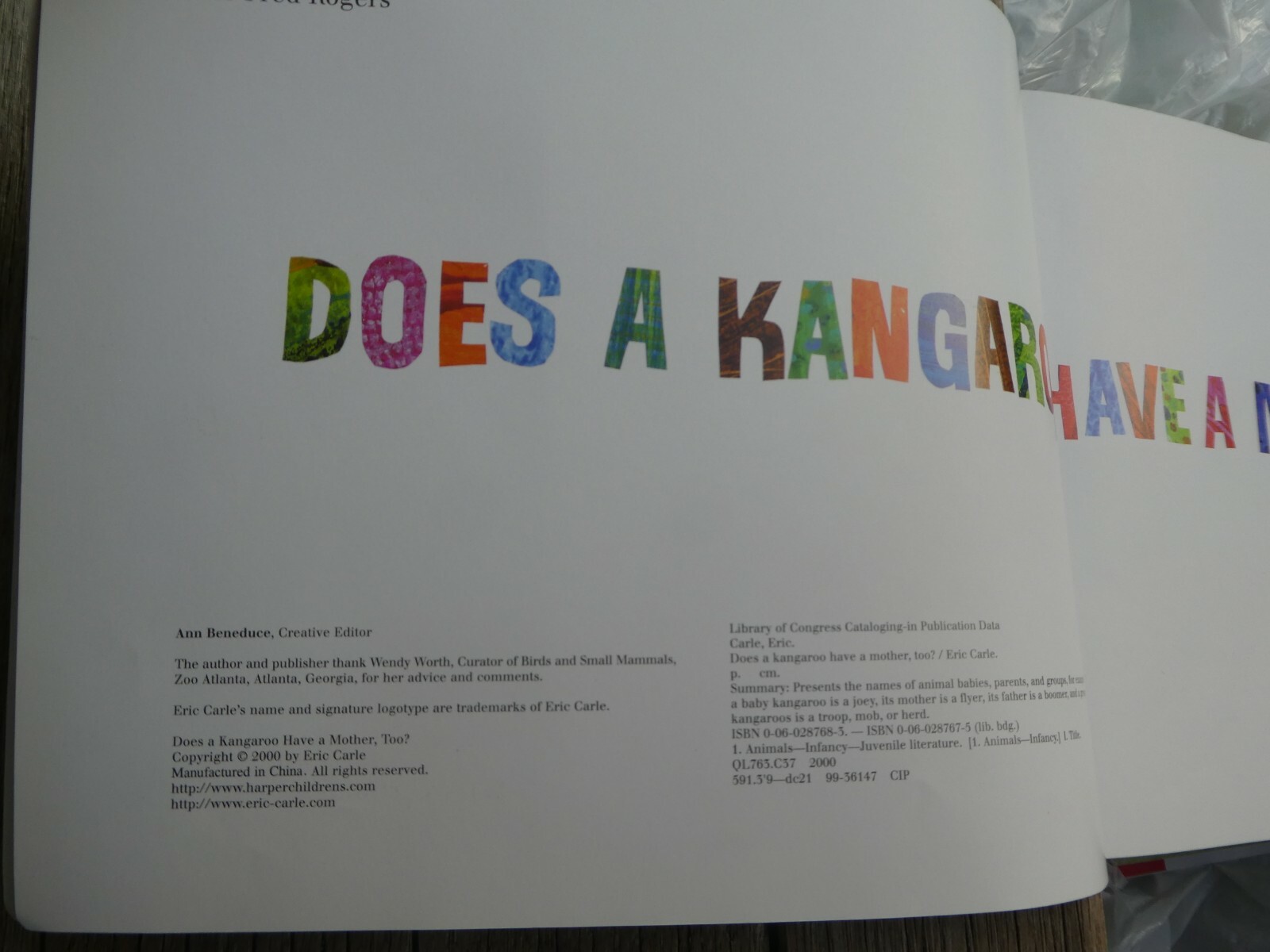 DOES A KANGAROO HAVE A MOTHER, TOO? . BY ERIC CARLE . HC . 9 X 11.25
