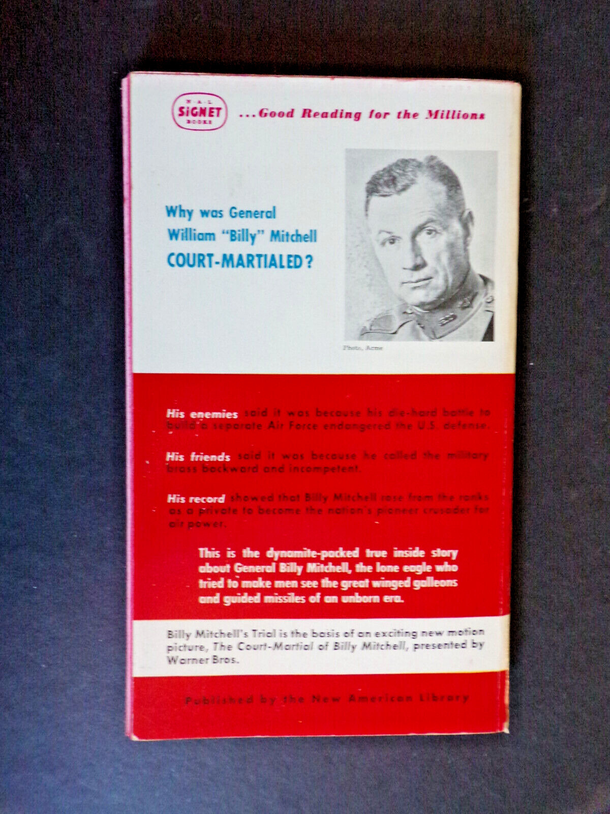 General Billy Mitchell, Air Defense (Signet Book 1956) Roger Burlingame, PB, J51