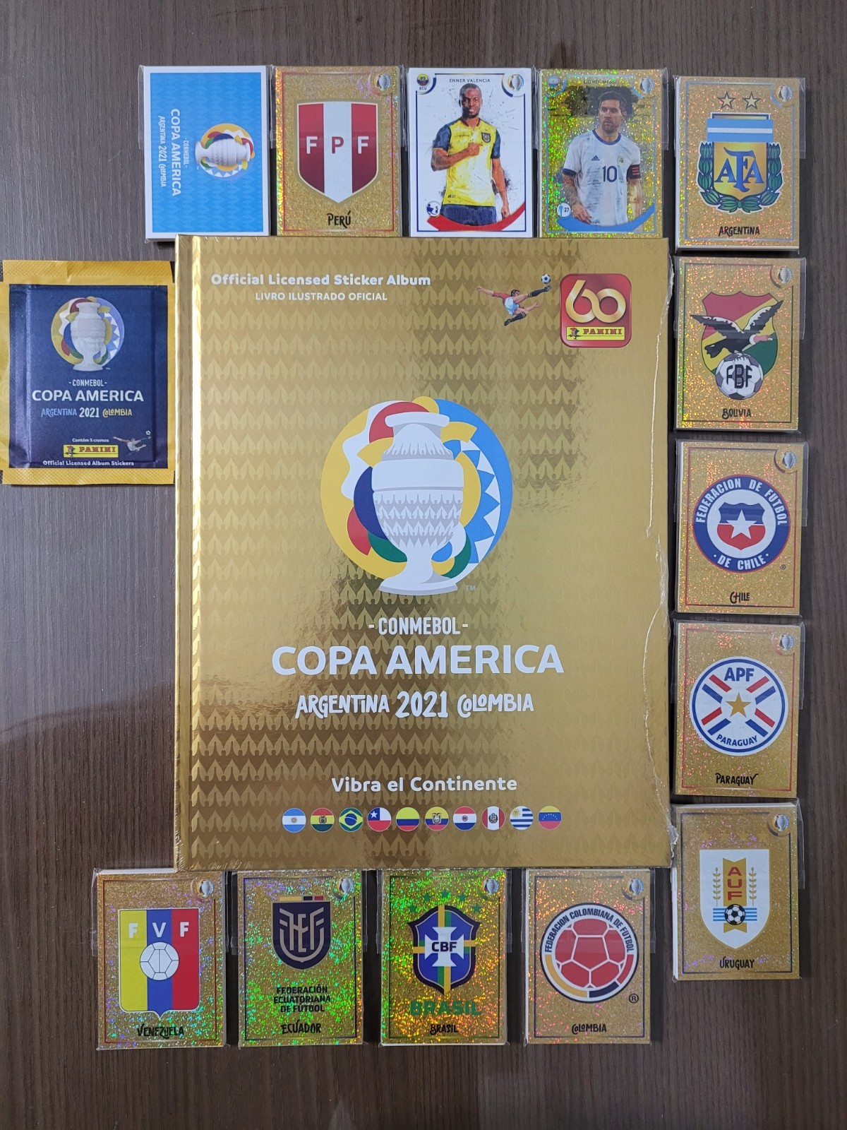 Panini Conmebol COPA AMERICA 2021 GOLD HARDCOVER Album + Complete Set + Packet