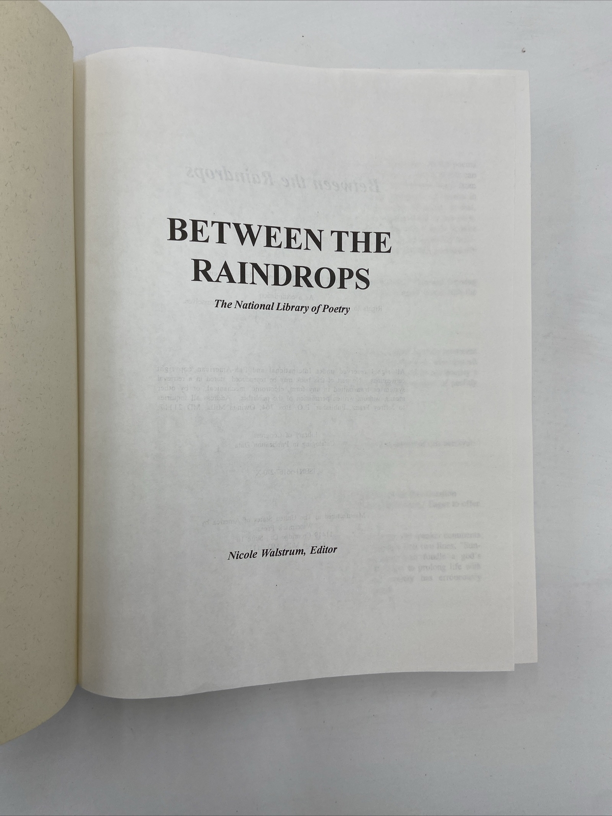 BETWEEN THE RAINDROPS The National Library of Poetry Nicole Walstrum 1995 HC