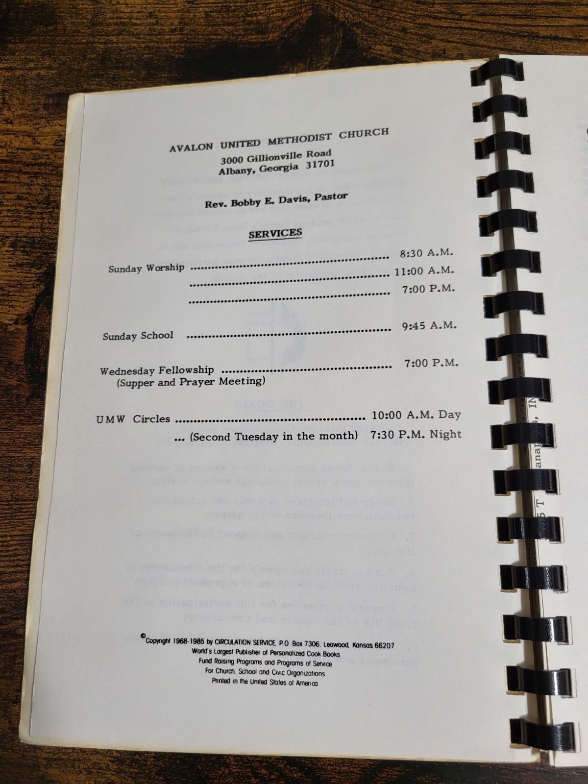 Cookbook Spiral Avalon United Methodist Church Albany Georgia recipe book 1985