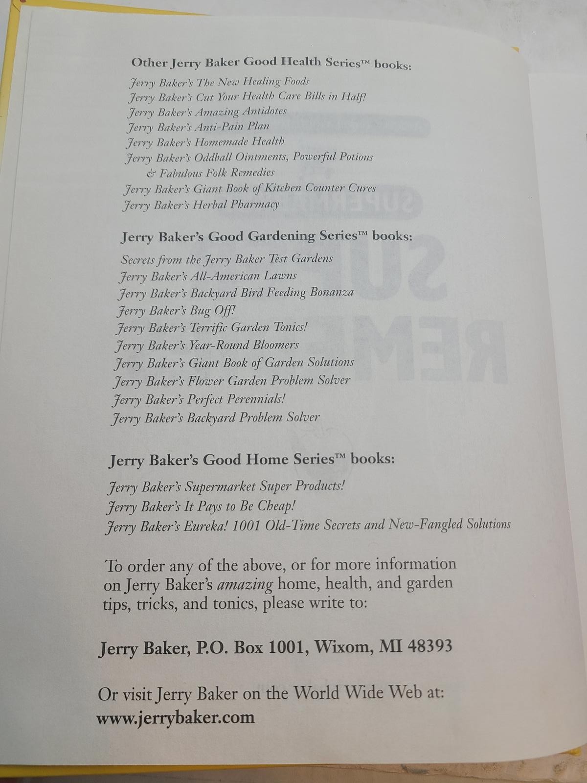 Jerry Baker Supermarket Super Remedies Book Home Remedies Matthew Hoffman