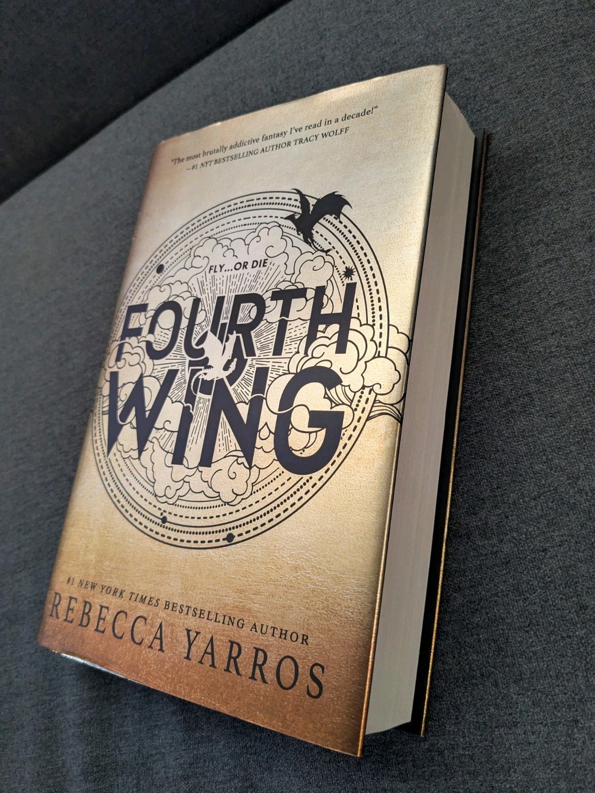 1st Edition Fourth Wing Hardcover HCDJ by Yarros Rebecca Fine NM 8th Printing
