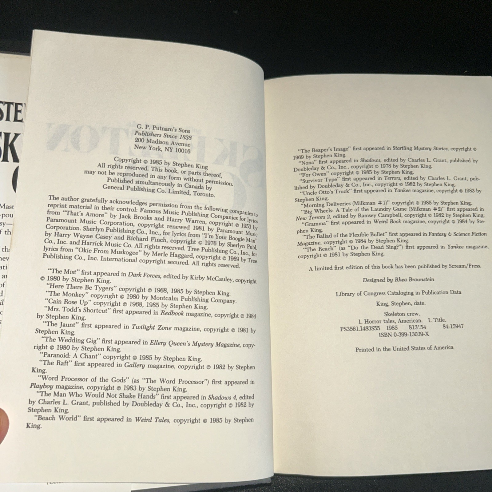 ⭐️Stephen King SKELETON CREW First Edition First Printing Hardcover 1985 Putnam