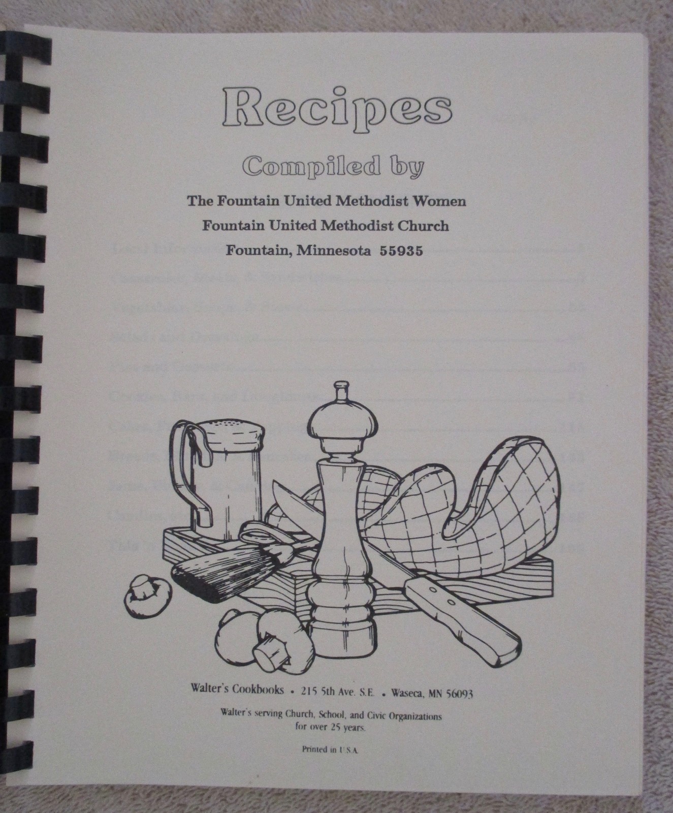1989 Fountain, MN Minnesota vintage United Methodist Church Cookbook cook book