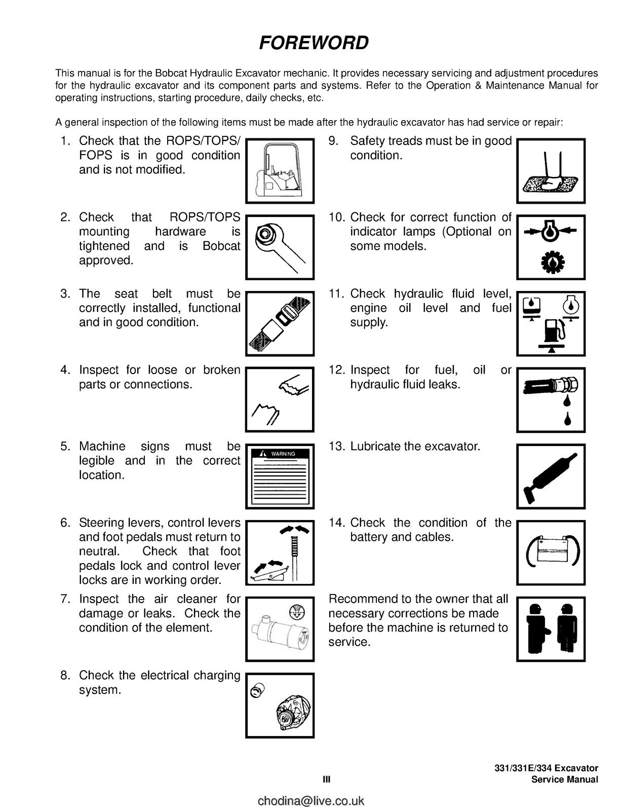 BOBCAT 331 331E 334 G Series Compact Excavator Service Manual , FOLDOUTS