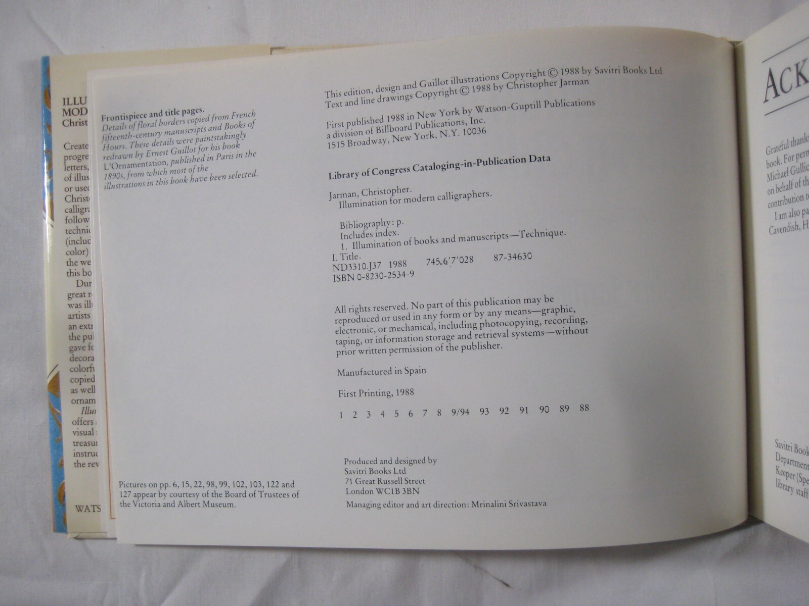 book Illumination for Modern Calligraphers Christopher Jarman First Printng 1988