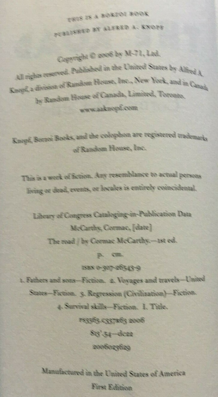 CORMAC McCARTHY, THE ROAD, 1ST ED, 2006, HCDJ