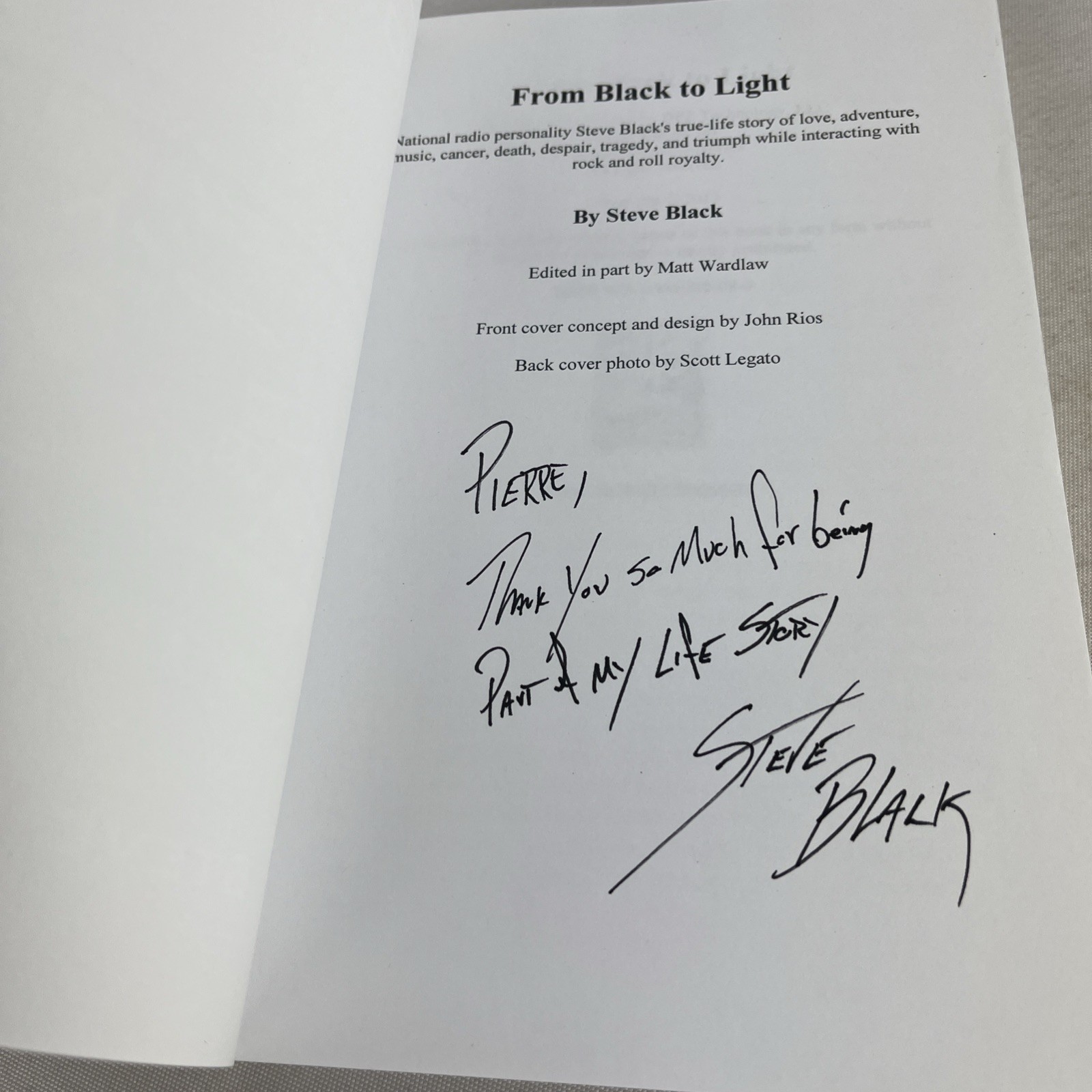 SIGNED From Black To Light – Steve Black – Paperback