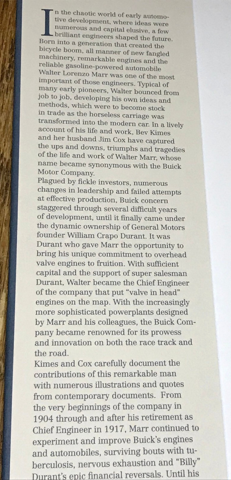 Walter L Marr: Buick’s Amazing Engineer, Early Automotive Development, HC-DJ 1st