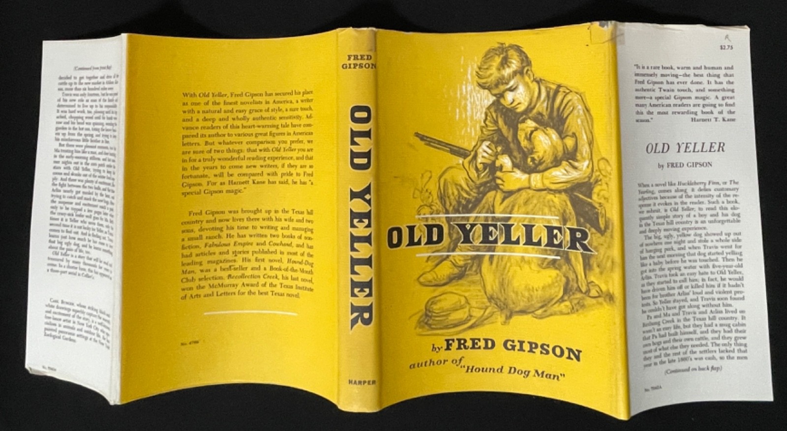 Old Yeller Fred Gipson 1956 First Edition Harper DJ Carl Burger Dog Classic Book