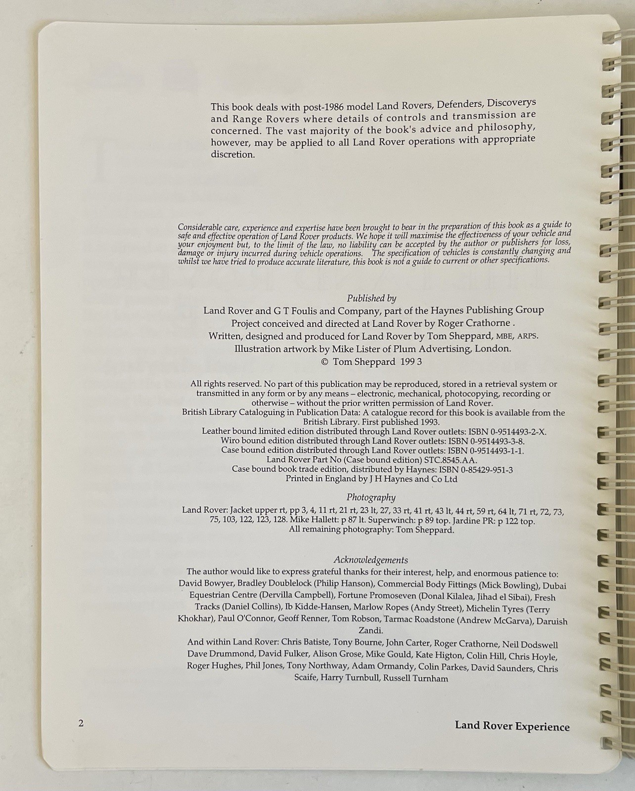 THE LAND ROVER EXPERIENCE A User’s Guide To Four-Wheel Driving Tom Shepard 1993
