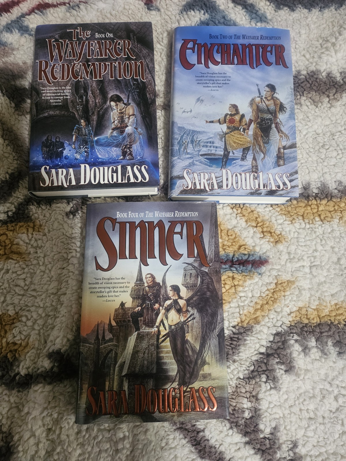 Sara Douglas: The Wayfarer Redemption, Enchanter, Sinner, all 1st/1st HCDJ