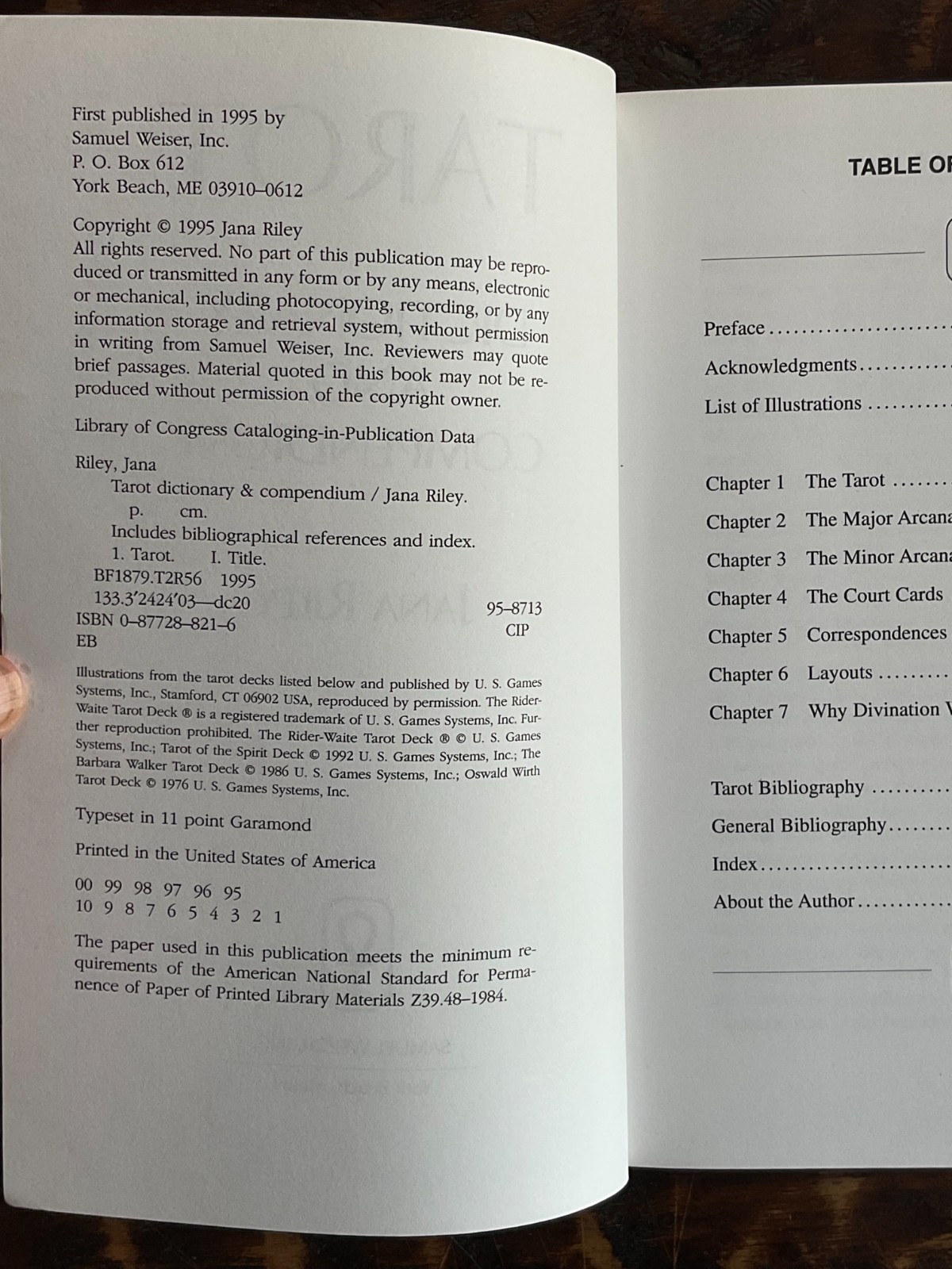 1995 Tarot Dictionary and Compendium by Jana Riley-Paperback-Succinct Definition