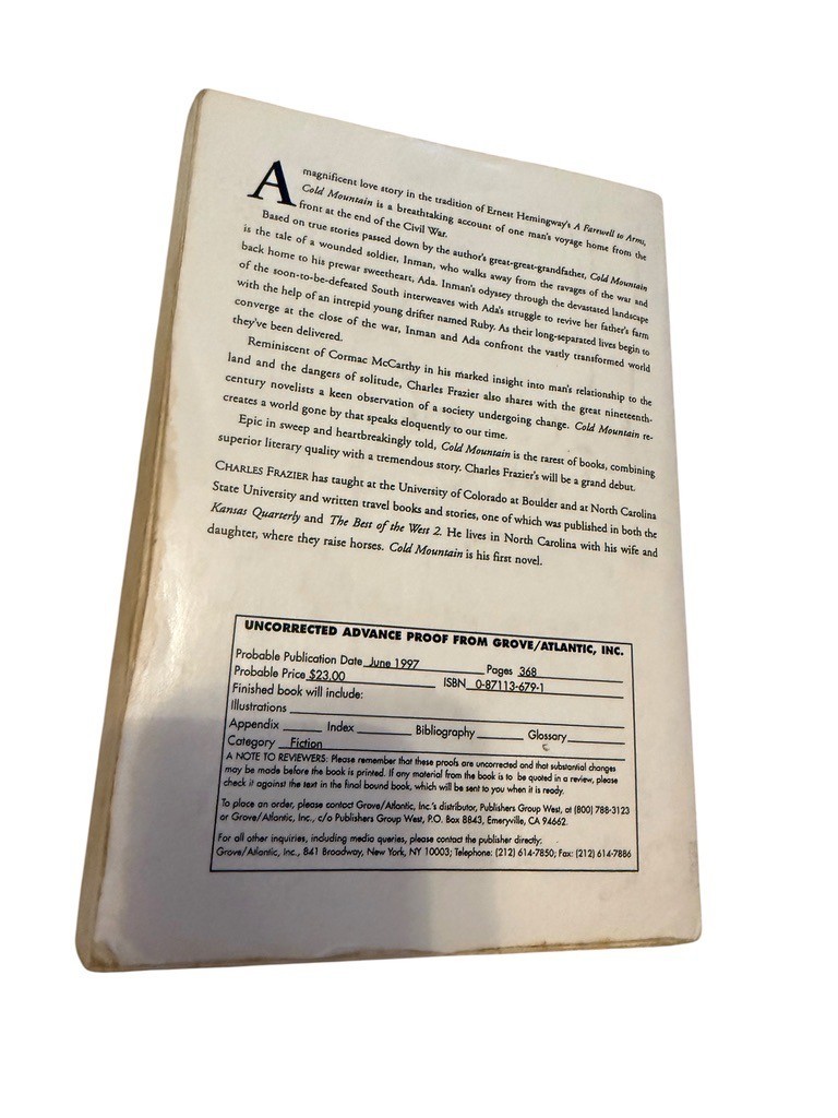 Cold Mountain – Charles Frazier Uncorrected Manuscript ARC Advance Reading Copy