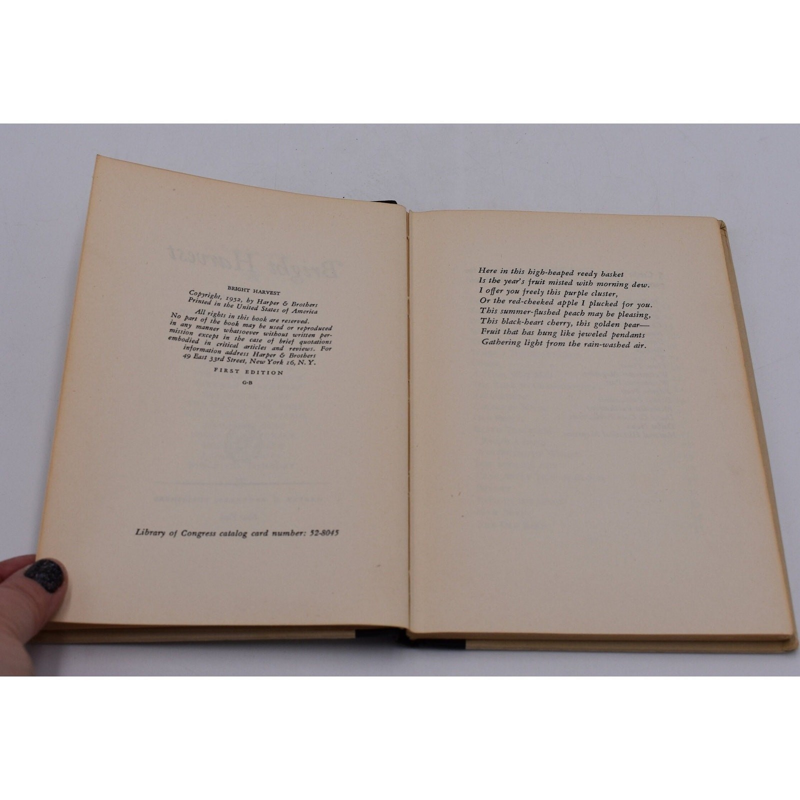 Bright Harvest by Grace Noll Crowell (hardcover, 1952 First Edition) poetry