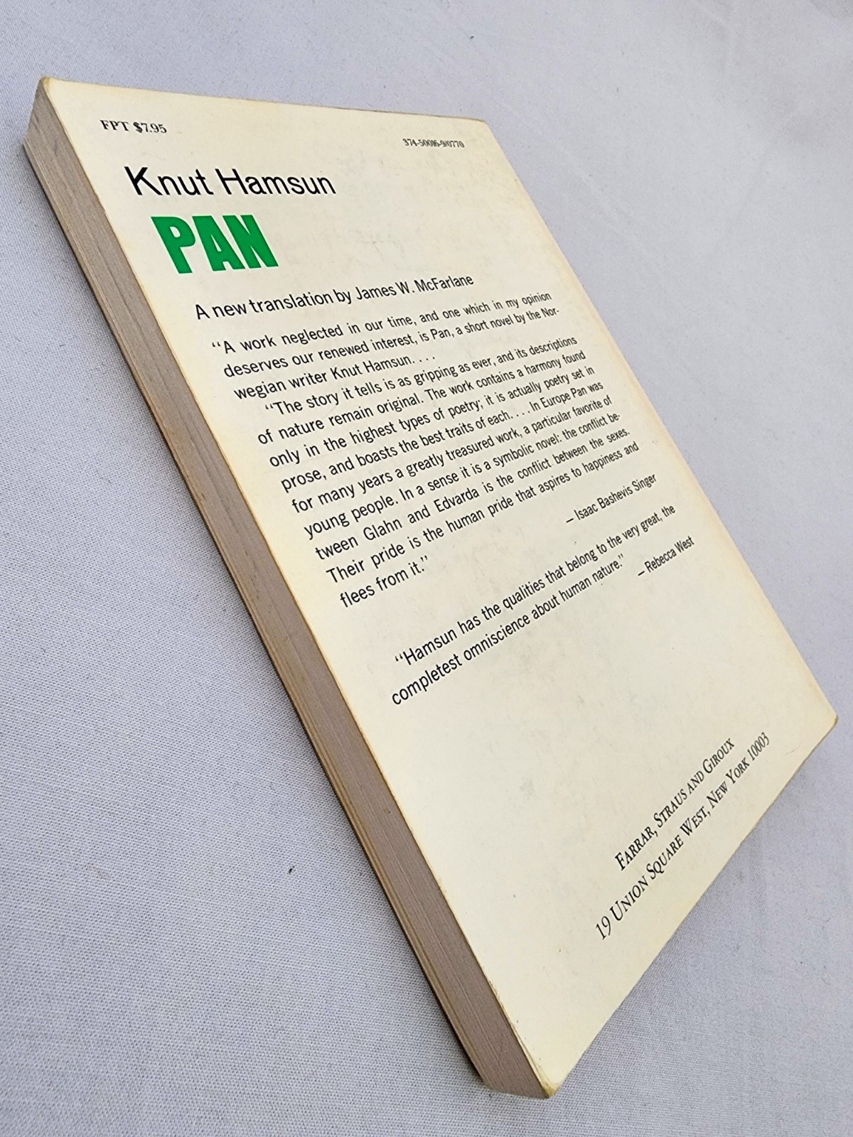 Pan by Knut Hamsun (1986 print) *VERY GOOD* Farrar, Straus & Giroux