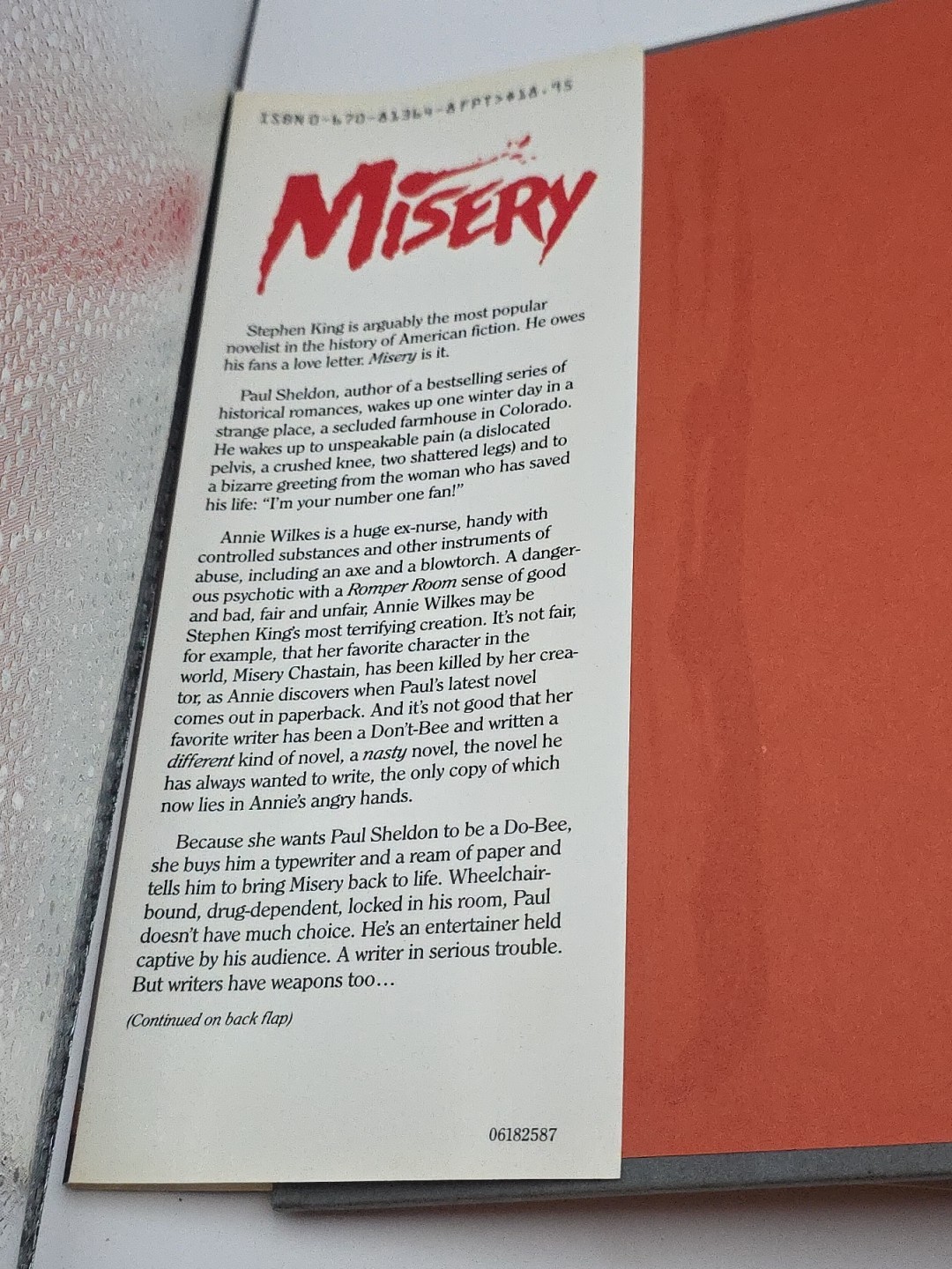 Misery by Stephen King (1987, Hardcover), With Sleeve, Printed USA, 310 PAGES