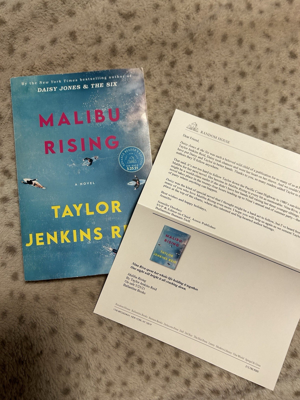 Malibu Rising By Jenkins Reid Taylor ARC / US Uncorrected Proof