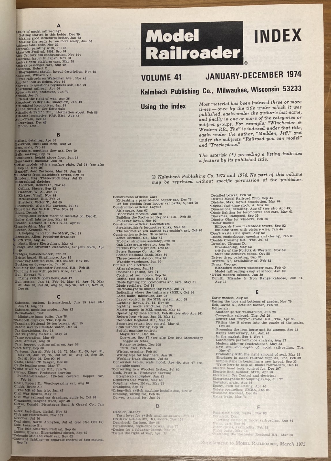 Model Railroader Magazine Bound Volume 41, January-December 1974, HB, VG, 260330