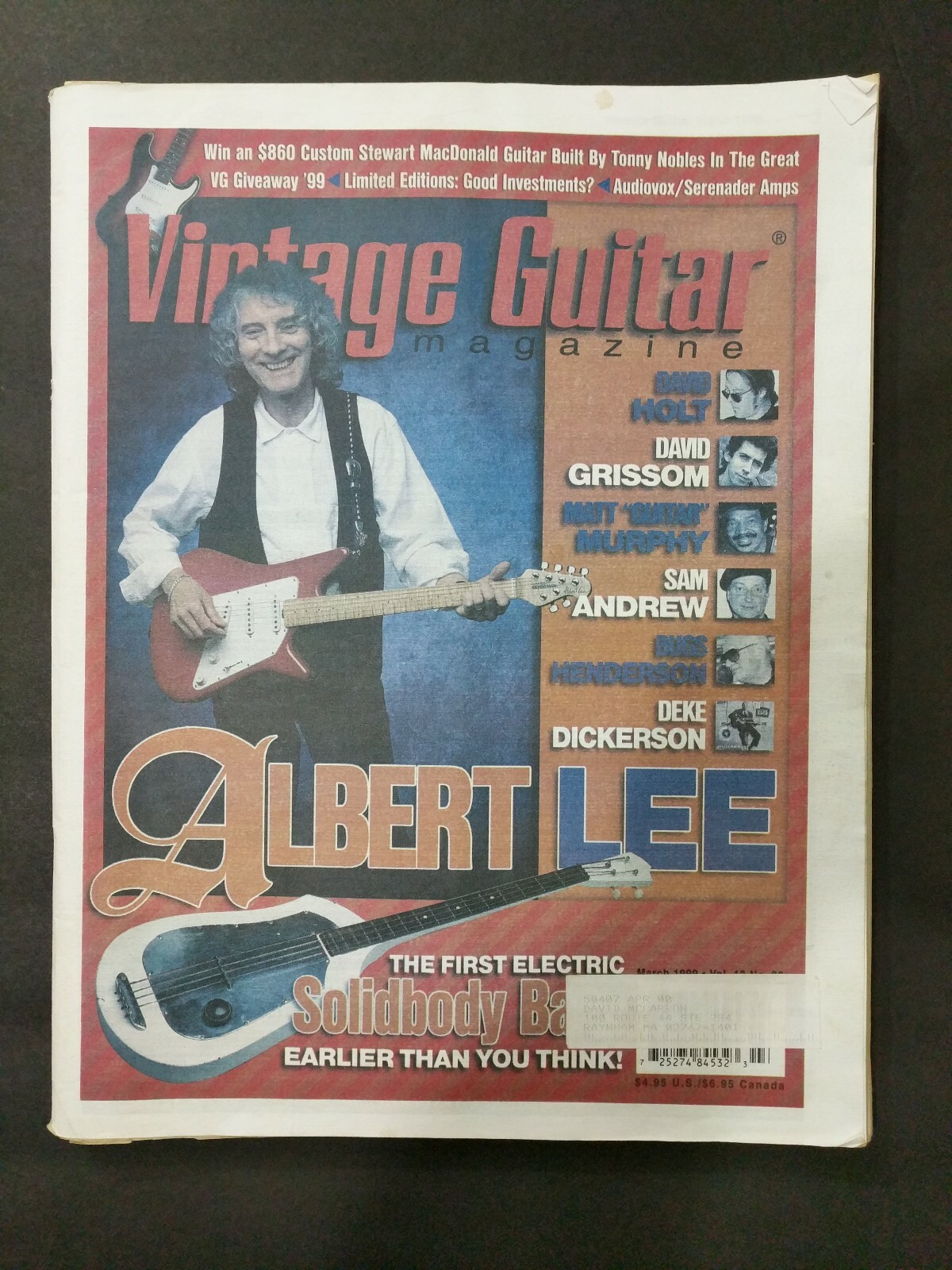 Vintage Guitar Magazine-March 1999-Albert Lee Cover-212 Pages-Sam Andrew-EX