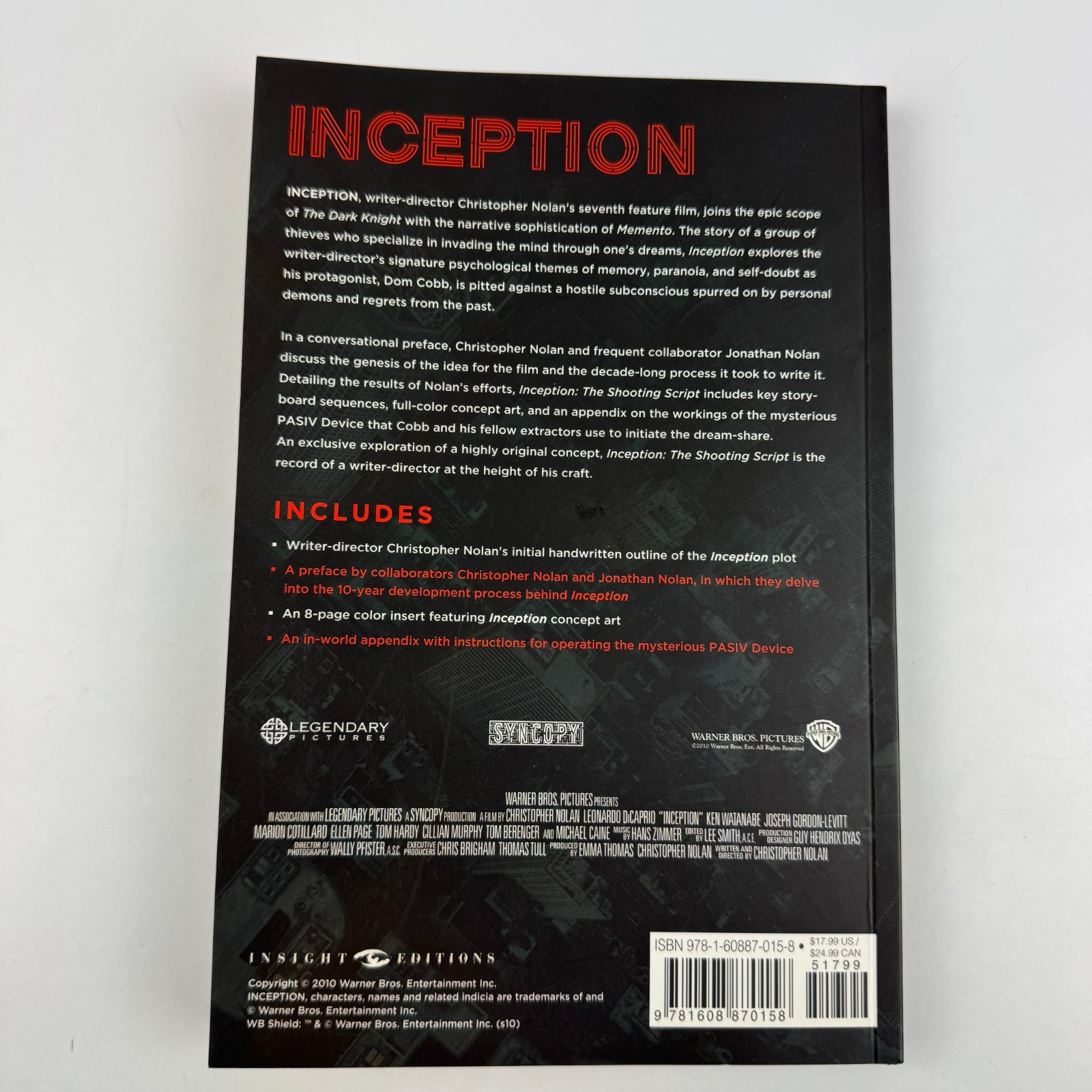 Inception : The Shooting Script by Christopher Nolan (2010, Trade Paperback)