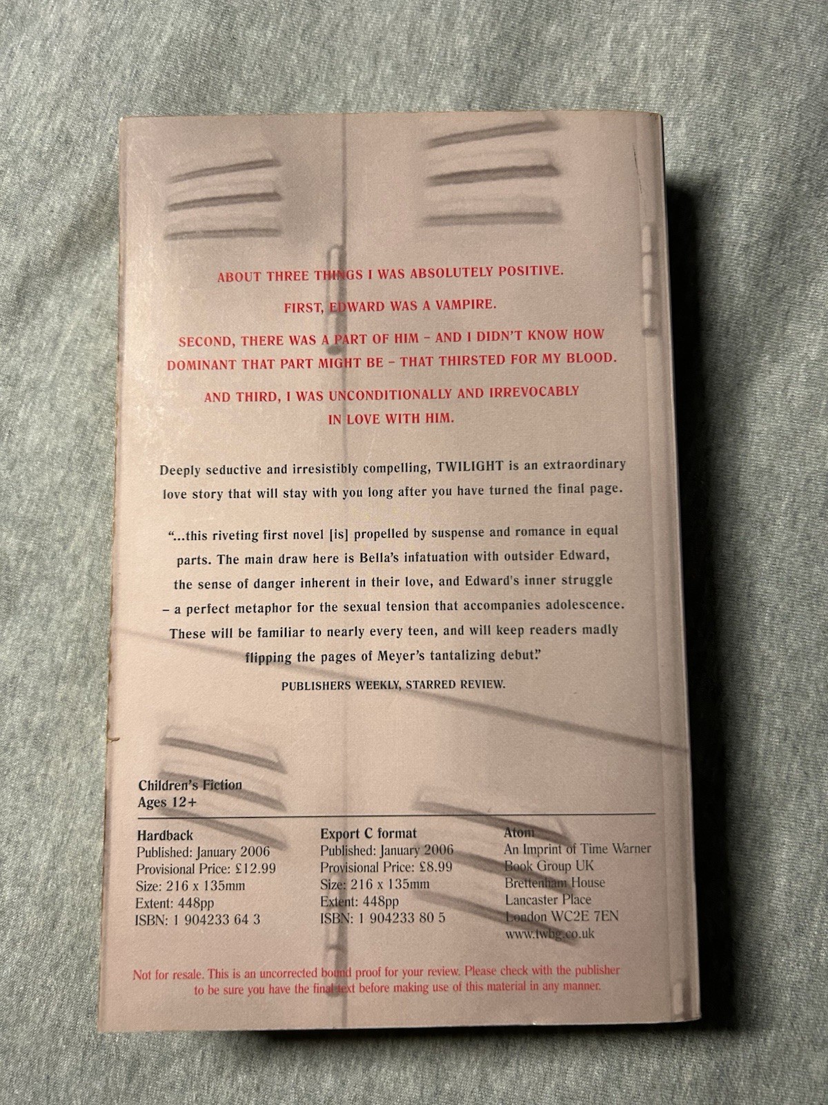 Twilight ARC uncorrected proof in rare UK cover. Read description!