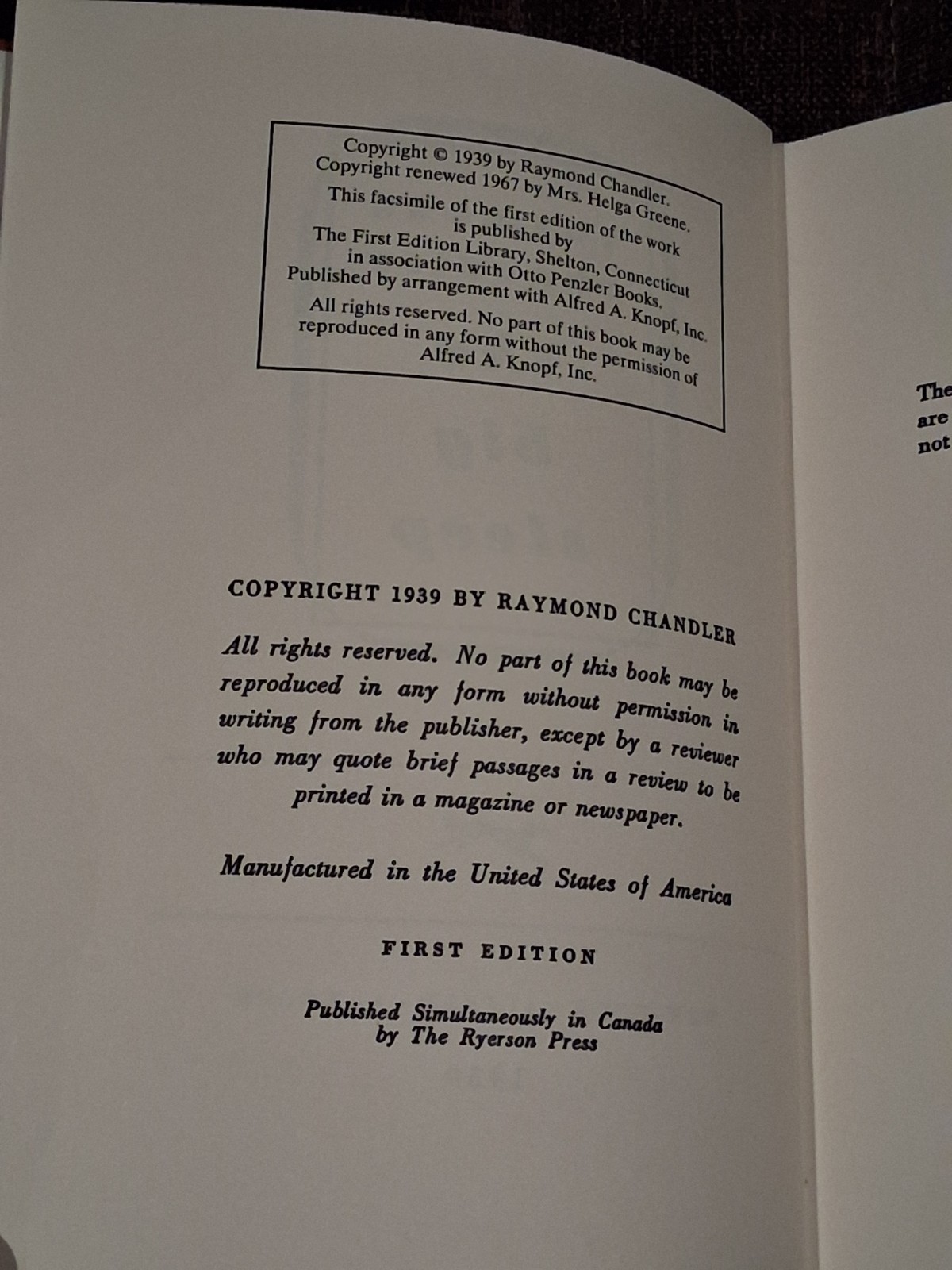 Raymond Chandler The big sleep First edition library HBDJ fine new