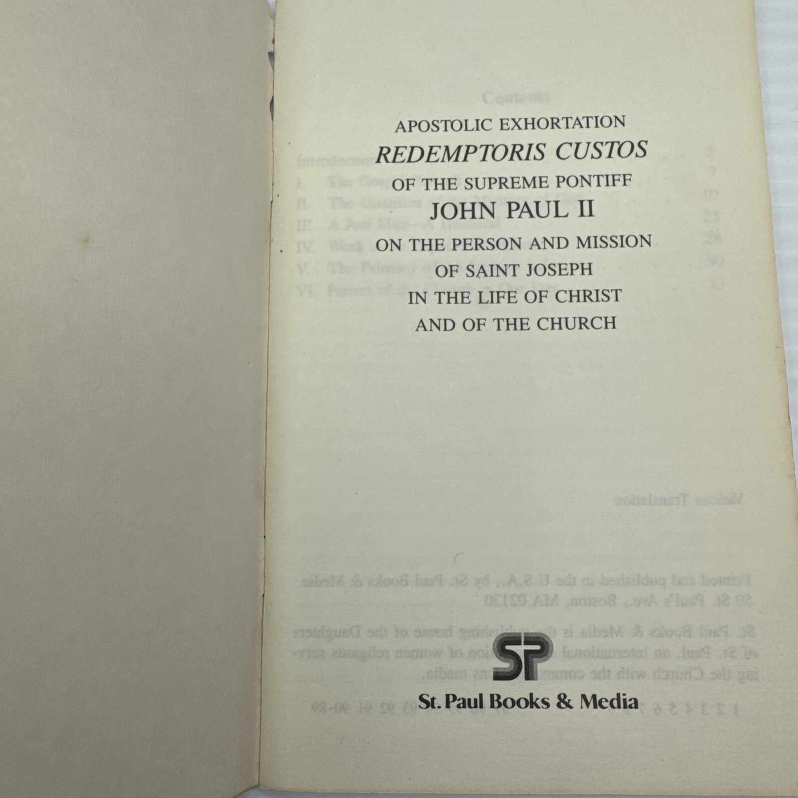 Apostolic Exhortation Redemptoris Custos John Paul II on Saint Joseph Christ & C