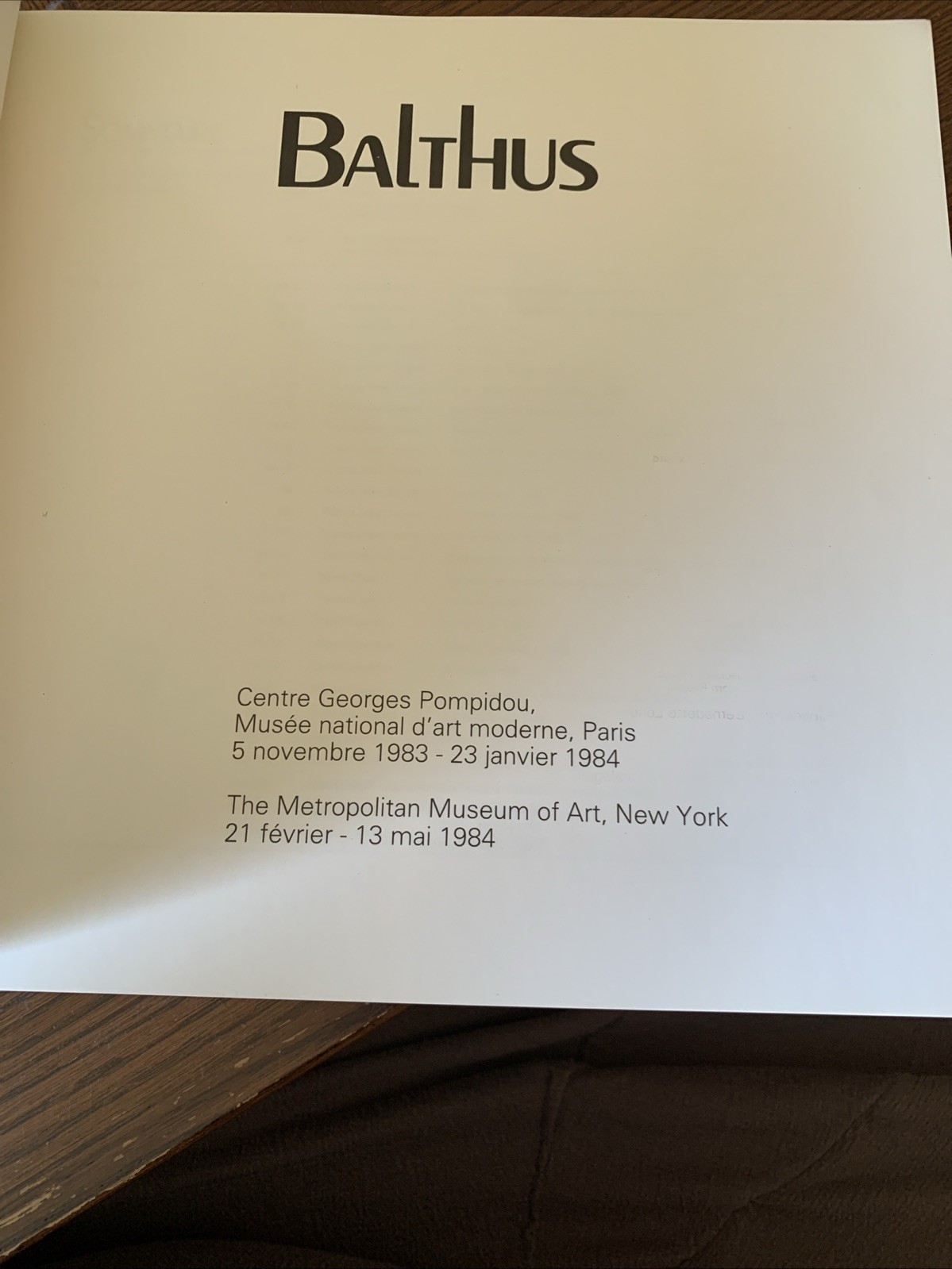 BALTHUS: CENTRE GEORGES POMPIDOU MUSEE NATIONAL D’ART French Excellent Catalogue