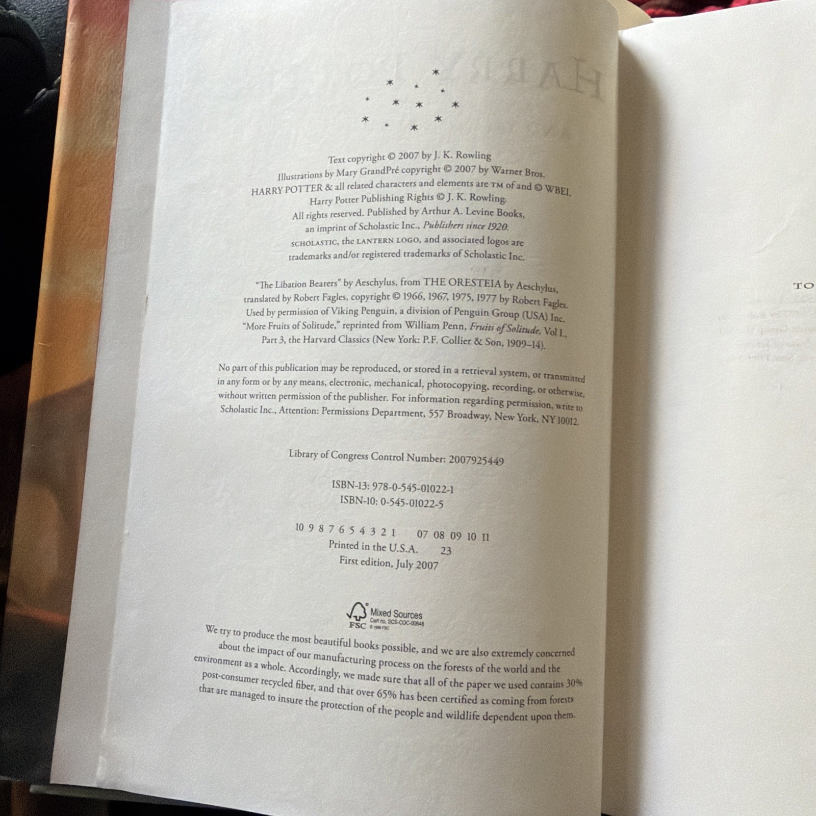 Harry Potter and the Deathly Hallows J.K. Rowling 1 of 1 ‘07 RARE Page Error