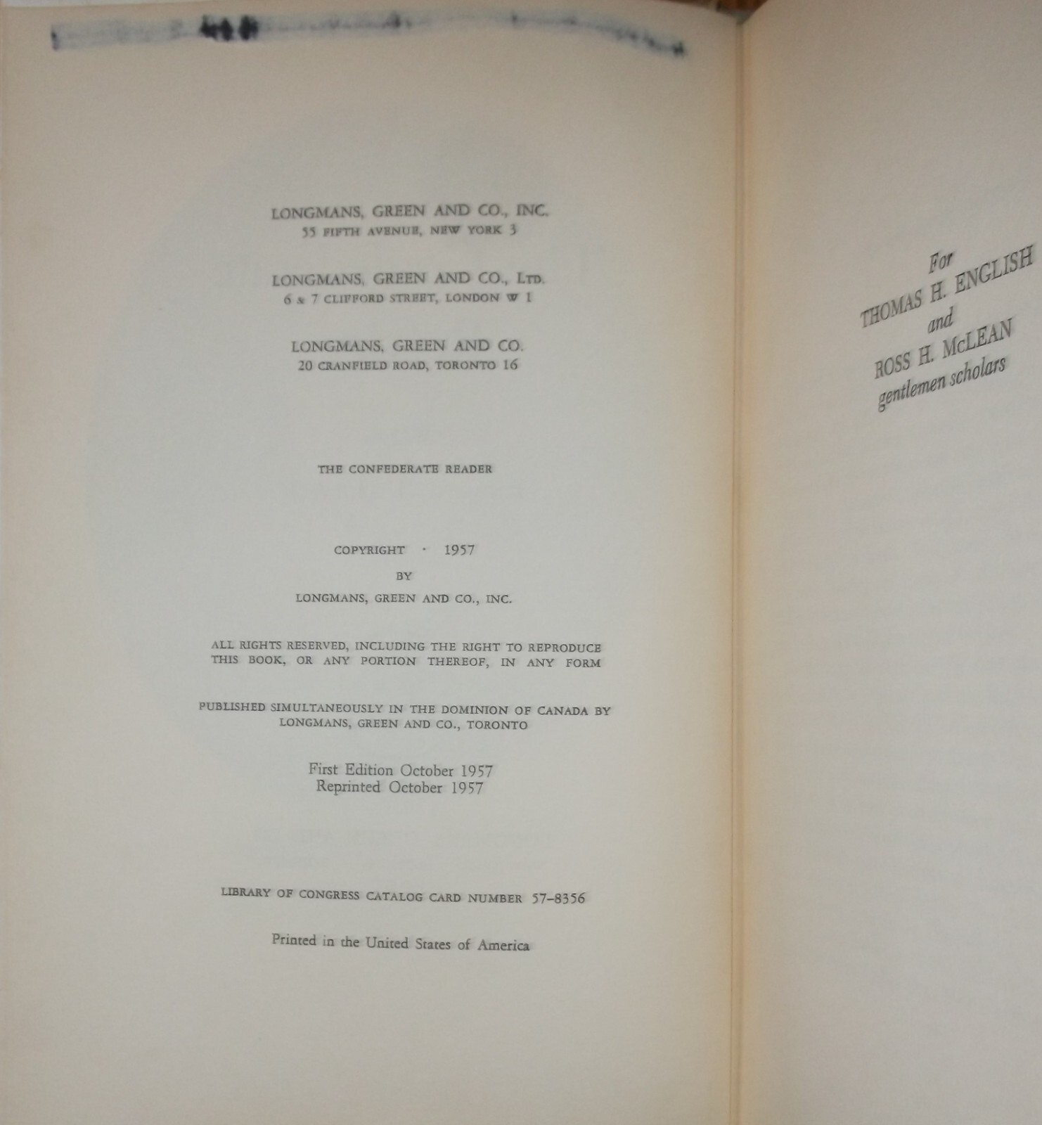 THE CONFEDERATE READER HARDBACK NOVEL RICHARD B. HARWELL 1957 VINTAGE BOOK