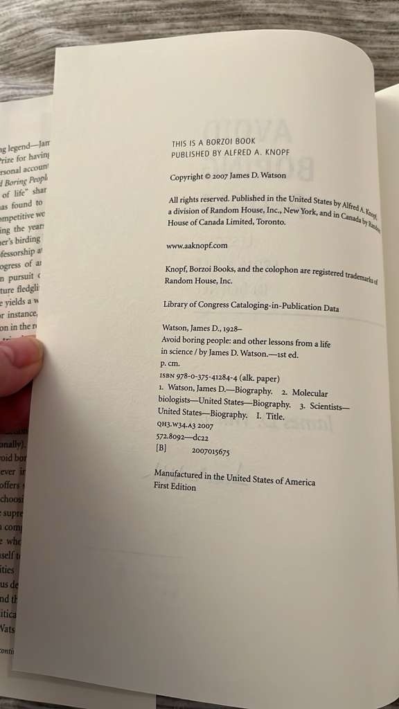 SIGNED Avoid Boring People by James D. Watson First Edition