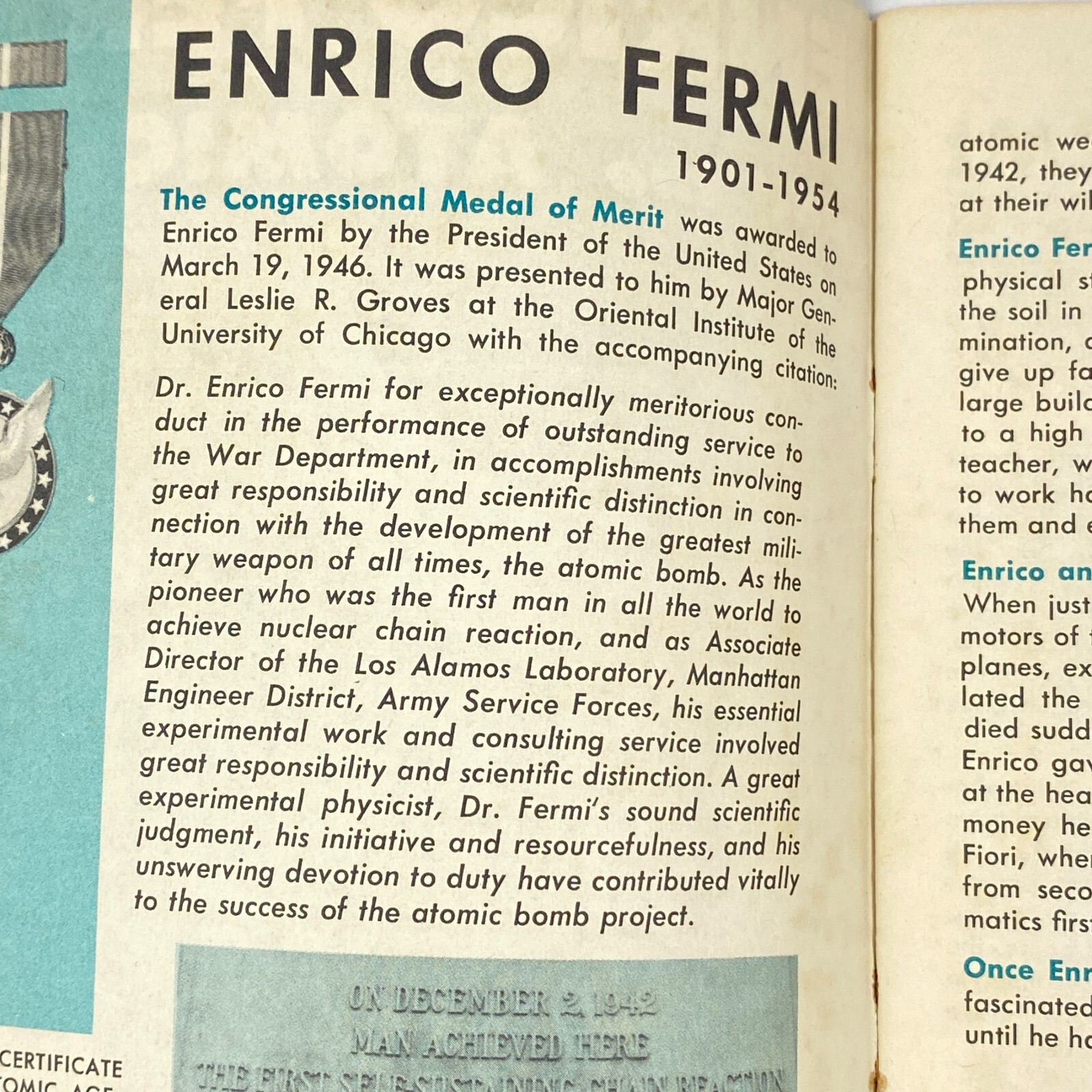 1959 Enrico Fermi and the Atomic Age 12 Page Booklet Cold War USA Americana